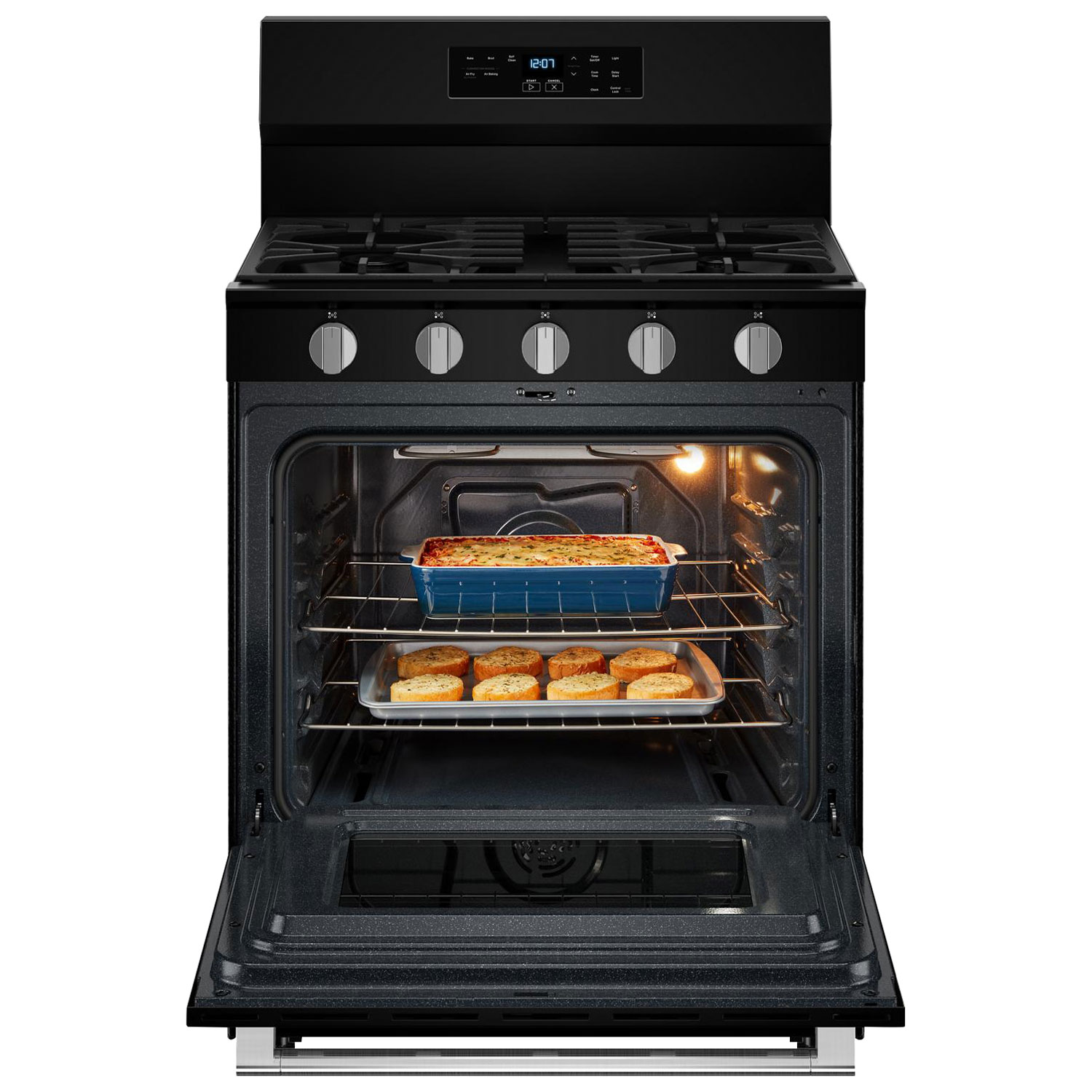 Maytag 30" 5.0 Cu. Ft. Fan Convection 5-Burner Freestanding Gas Air Fry Range - Black