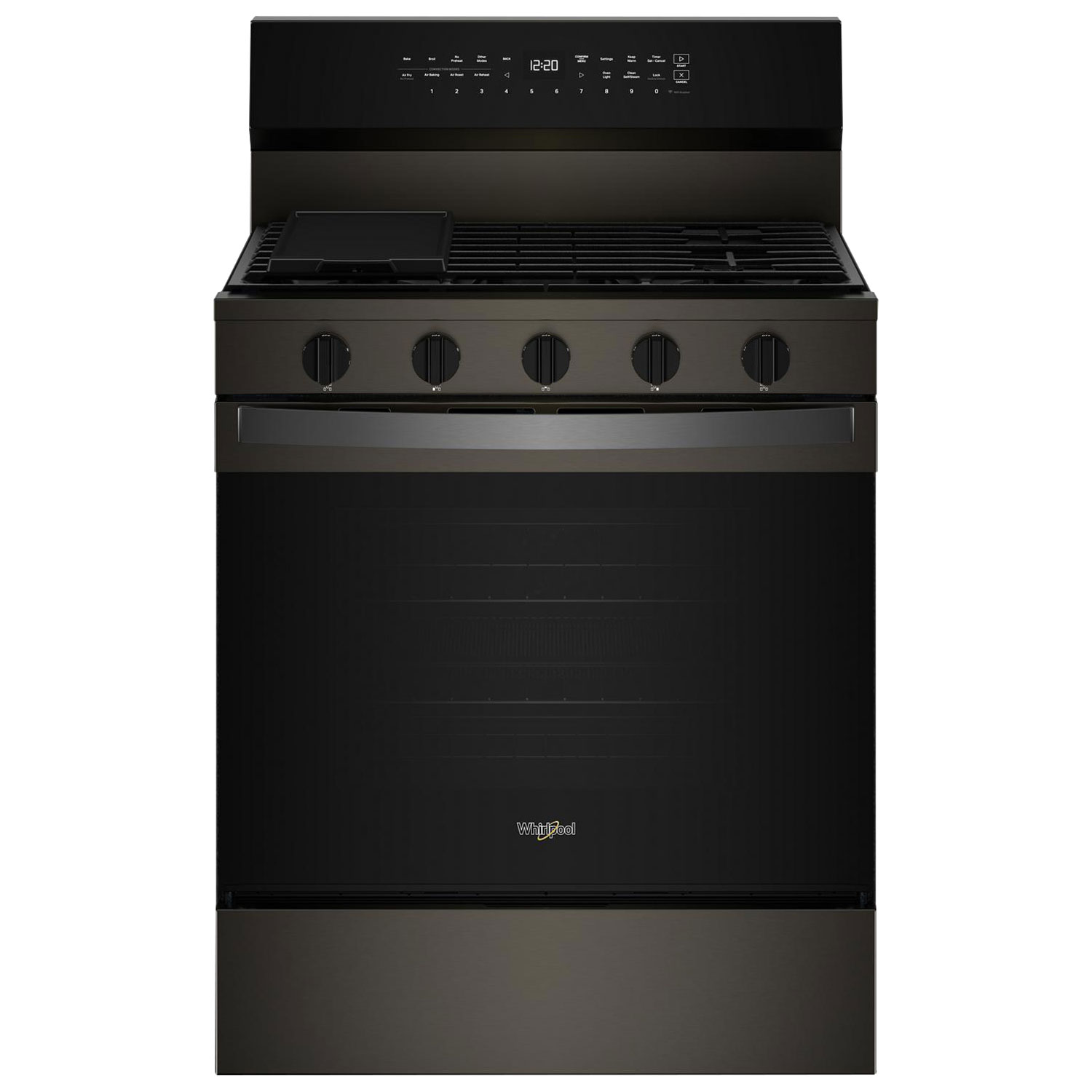 Whirlpool 30" 5.0 Cu. Ft. True Convection 5-Burner Freestanding Gas Range - Black-on-Stainless