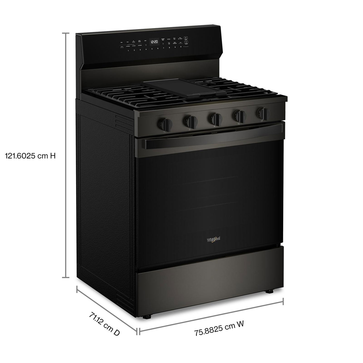 Whirlpool 30" 5.0 Cu. Ft. True Convection 5-Burner Freestanding Gas Range - Black-on-Stainless
