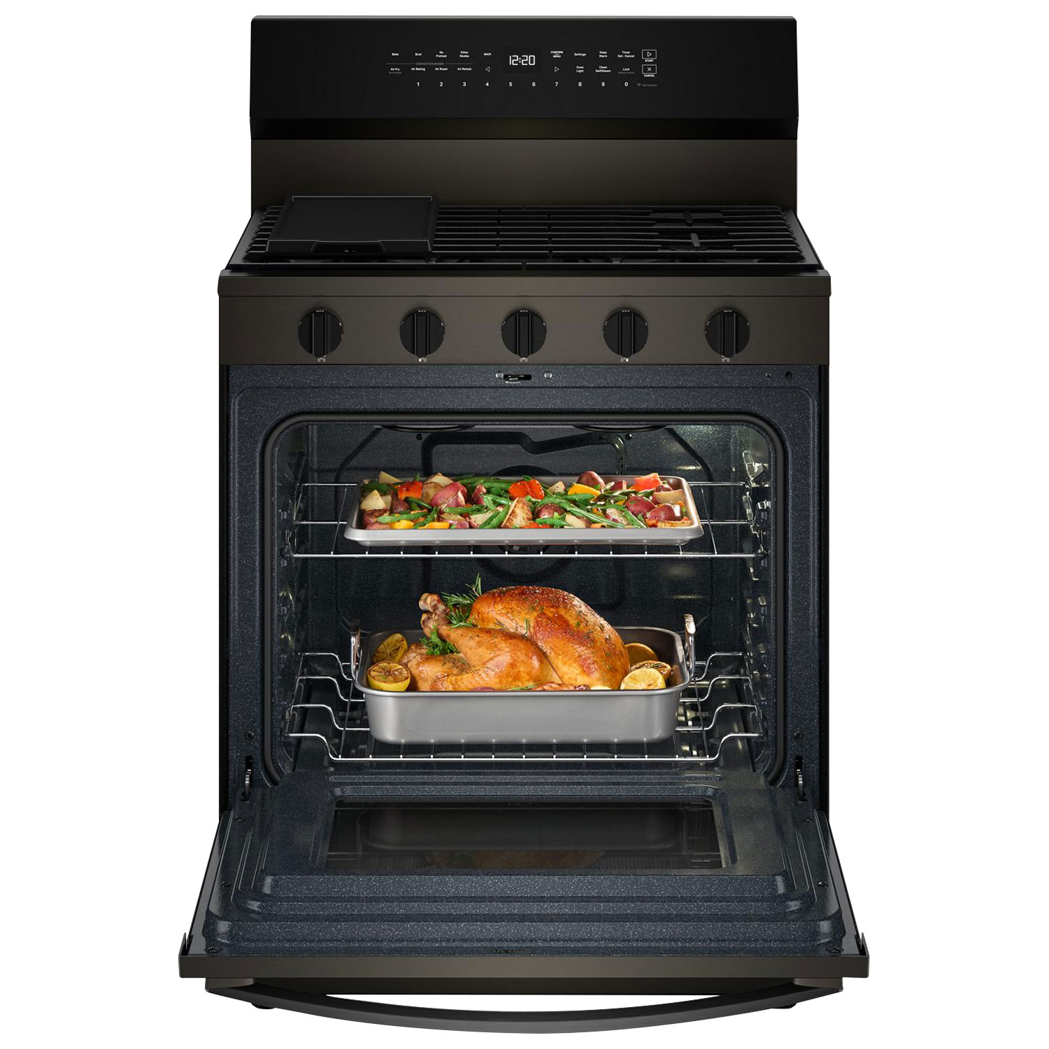 Whirlpool 30" 5.0 Cu. Ft. True Convection 5-Burner Freestanding Gas Range - Black-on-Stainless