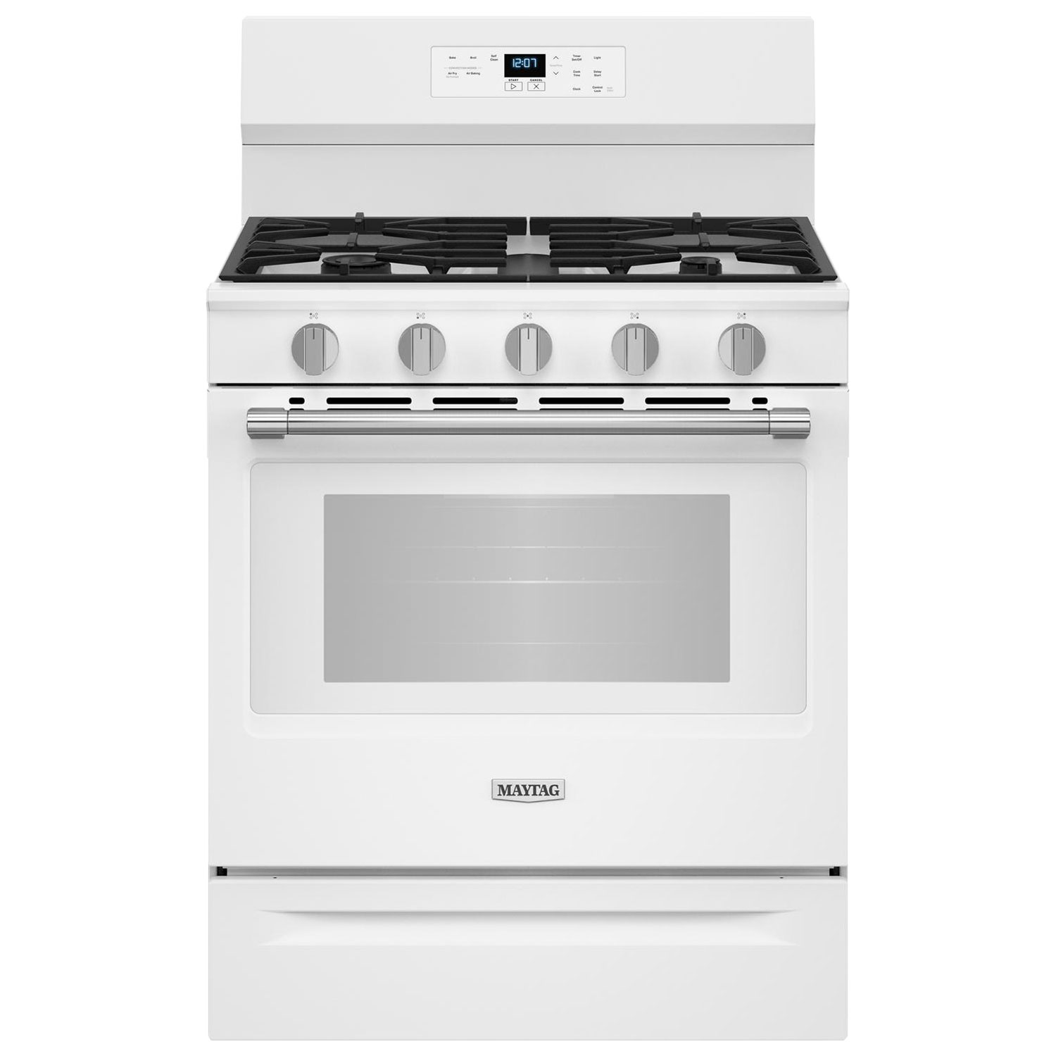 Maytag 30" 5.0 Cu. Ft. Fan Convection 5-Burner Freestanding Gas Air Fry Range - White