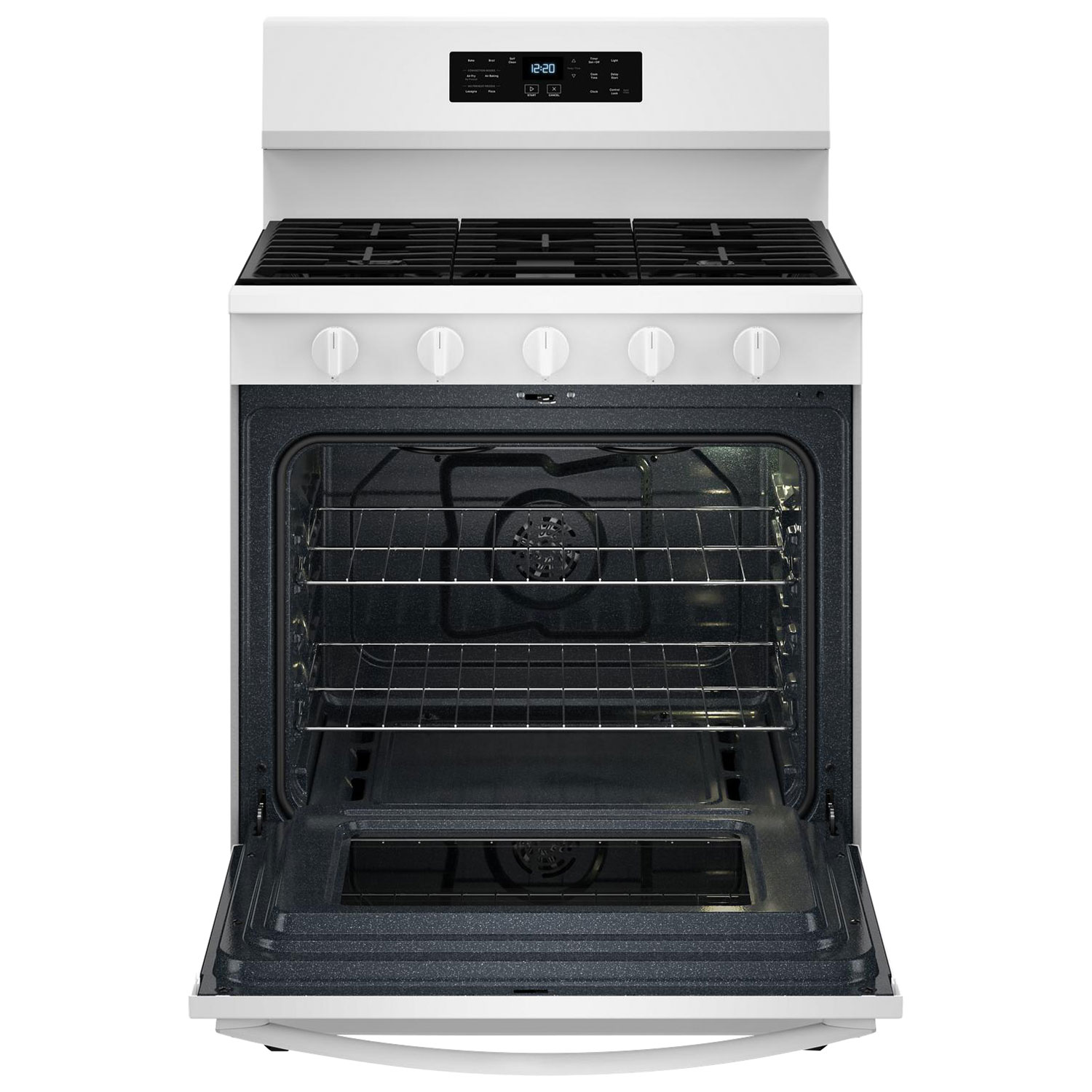 Cuisinière gaz autonome 30 po, four 5 pi³ à ventilateur de convection, 5 brûleurs, friture à air chaud de Whirlpool-Blanc
