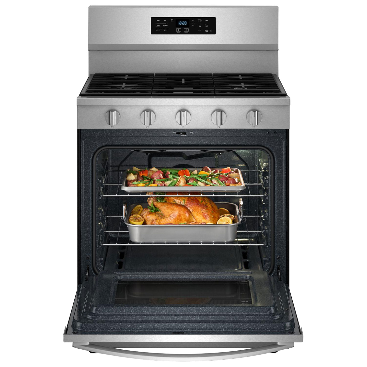 Whirlpool 30" 5.0 Cu. Ft. Fan Convection 5-Burner Freestanding Gas Air Fry Range - Stainless