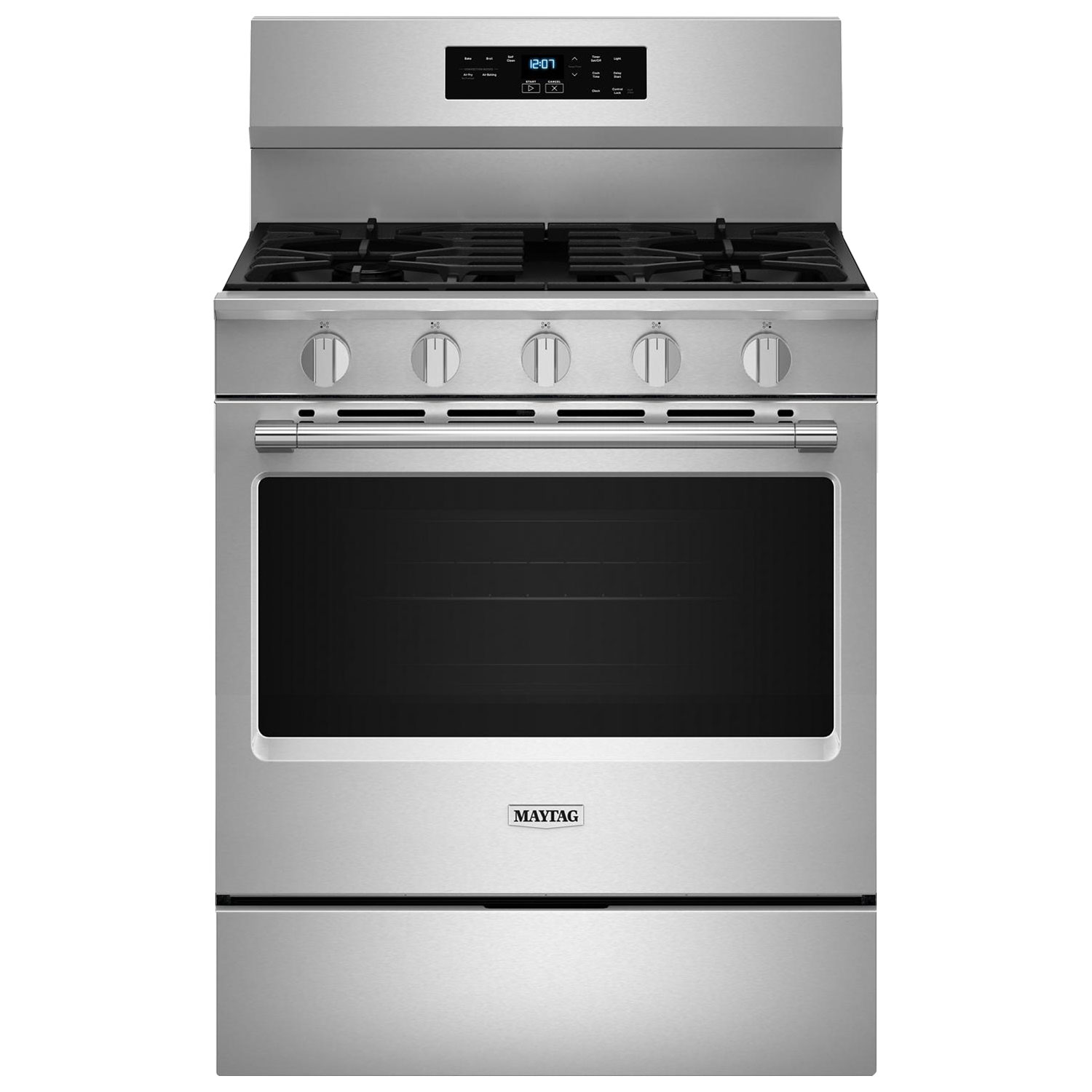 Cuisinière au gaz autonome 30 po avec 5 brûleurs, friture air four, ventilateur à convection et four de 5 pi³ Maytag - Inox