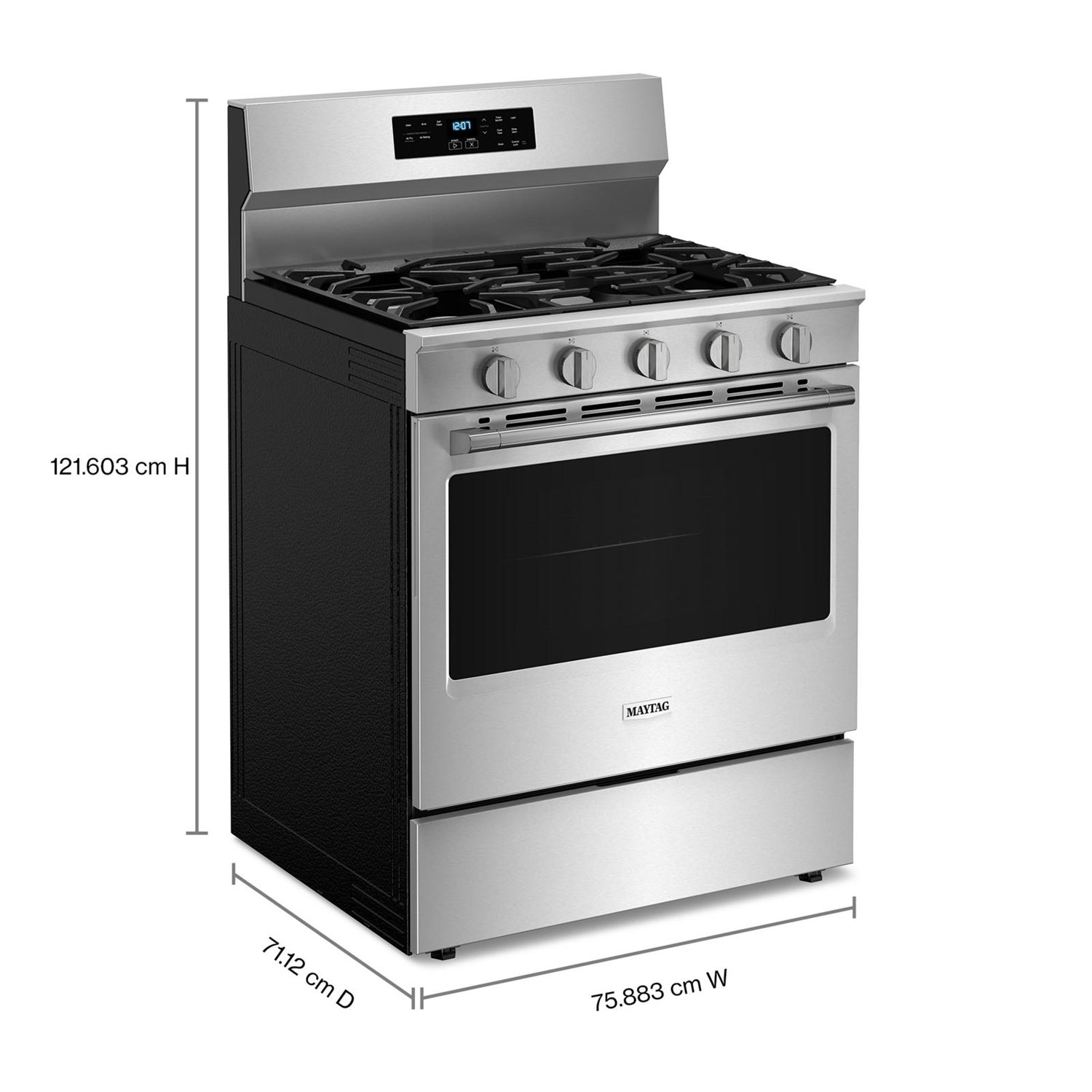 Cuisinière au gaz autonome 30 po avec 5 brûleurs, friture air four, ventilateur à convection et four de 5 pi³ Maytag - Inox