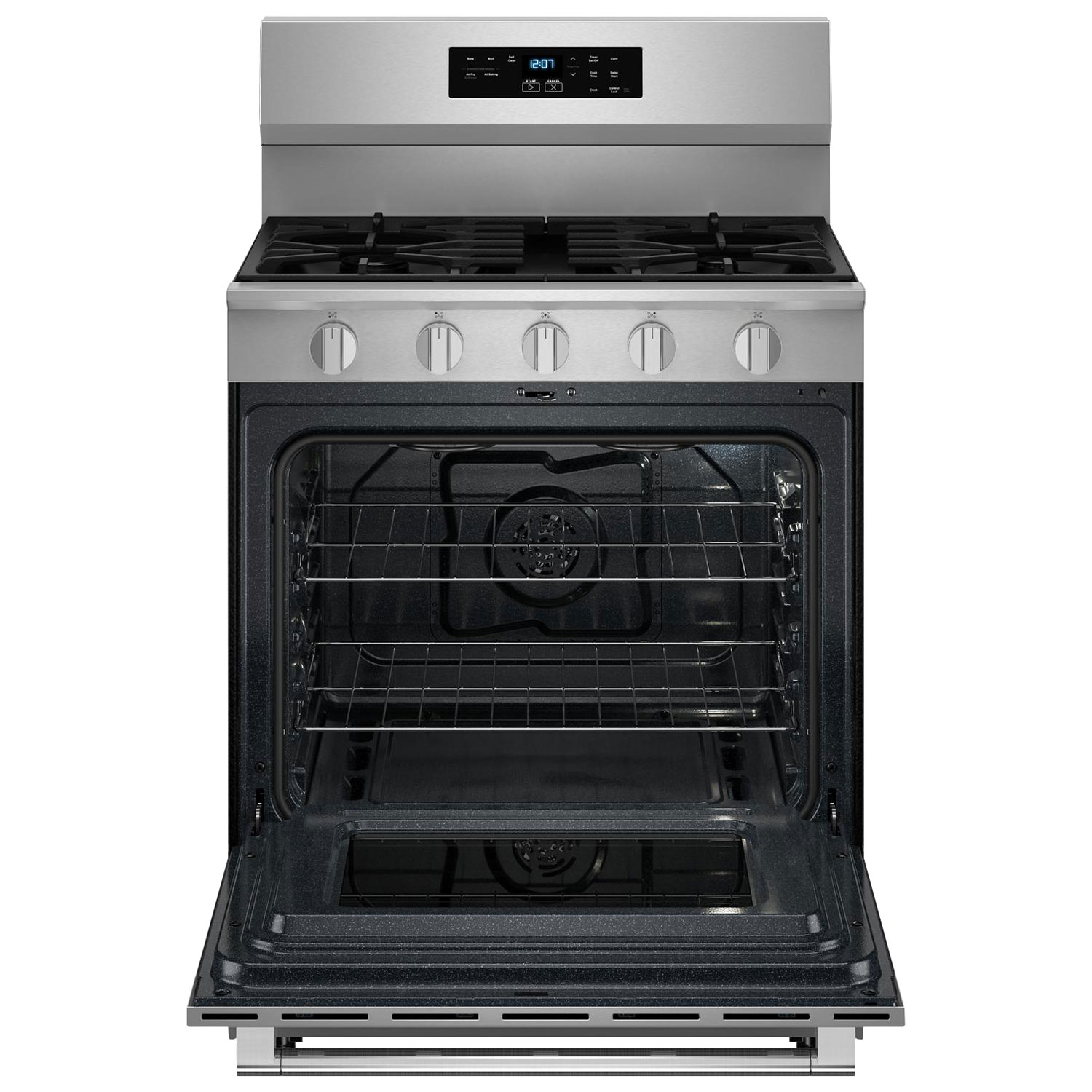 Cuisinière au gaz autonome 30 po avec 5 brûleurs, friture air four, ventilateur à convection et four de 5 pi³ Maytag - Inox