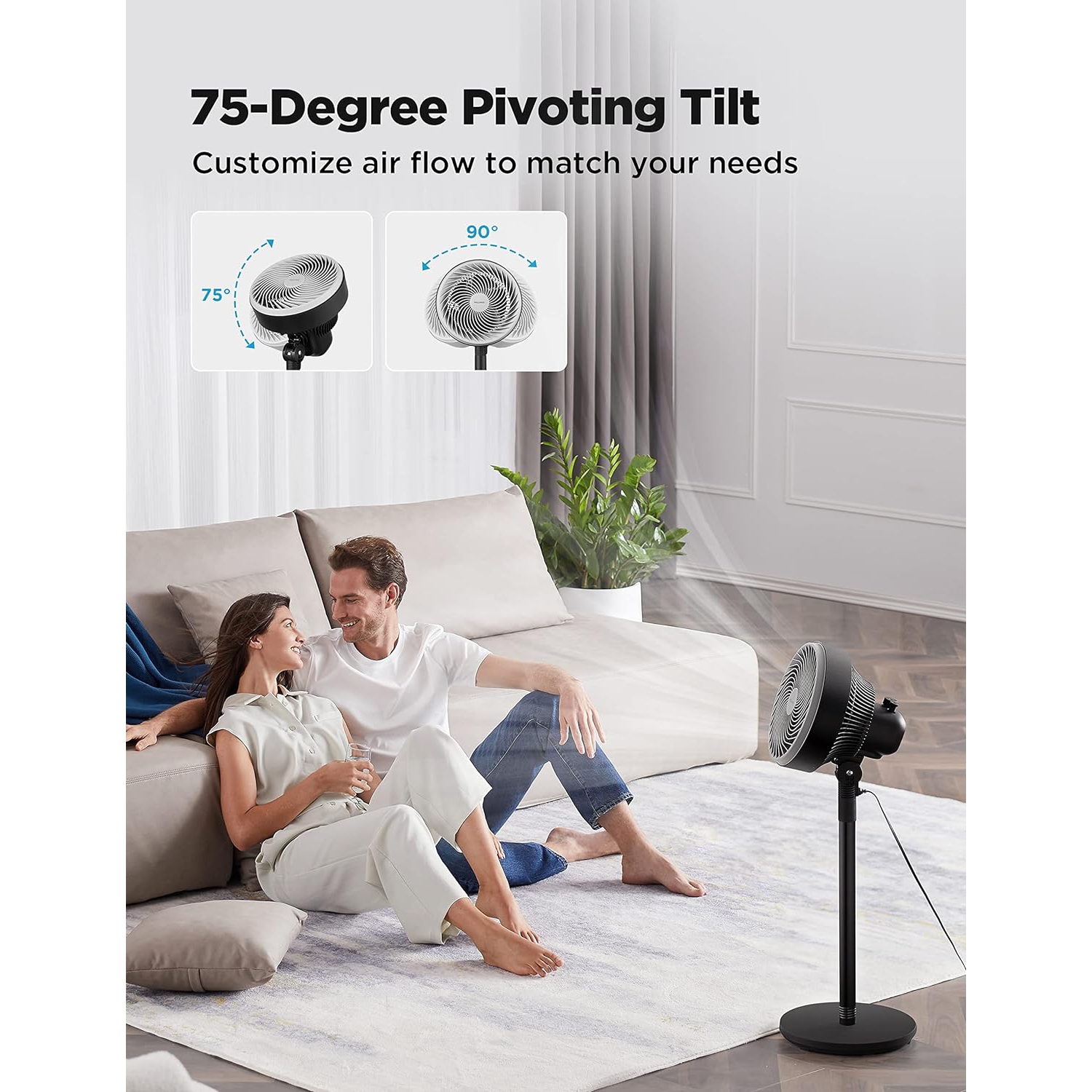 PELONIS Air Circulator Fan | 2 In 1 Table Pedestal Fan | Adjustable Height| 75-Degree Tilt |7-inch airfoil fan blades| 3 Speeds | Low Noise |Solid