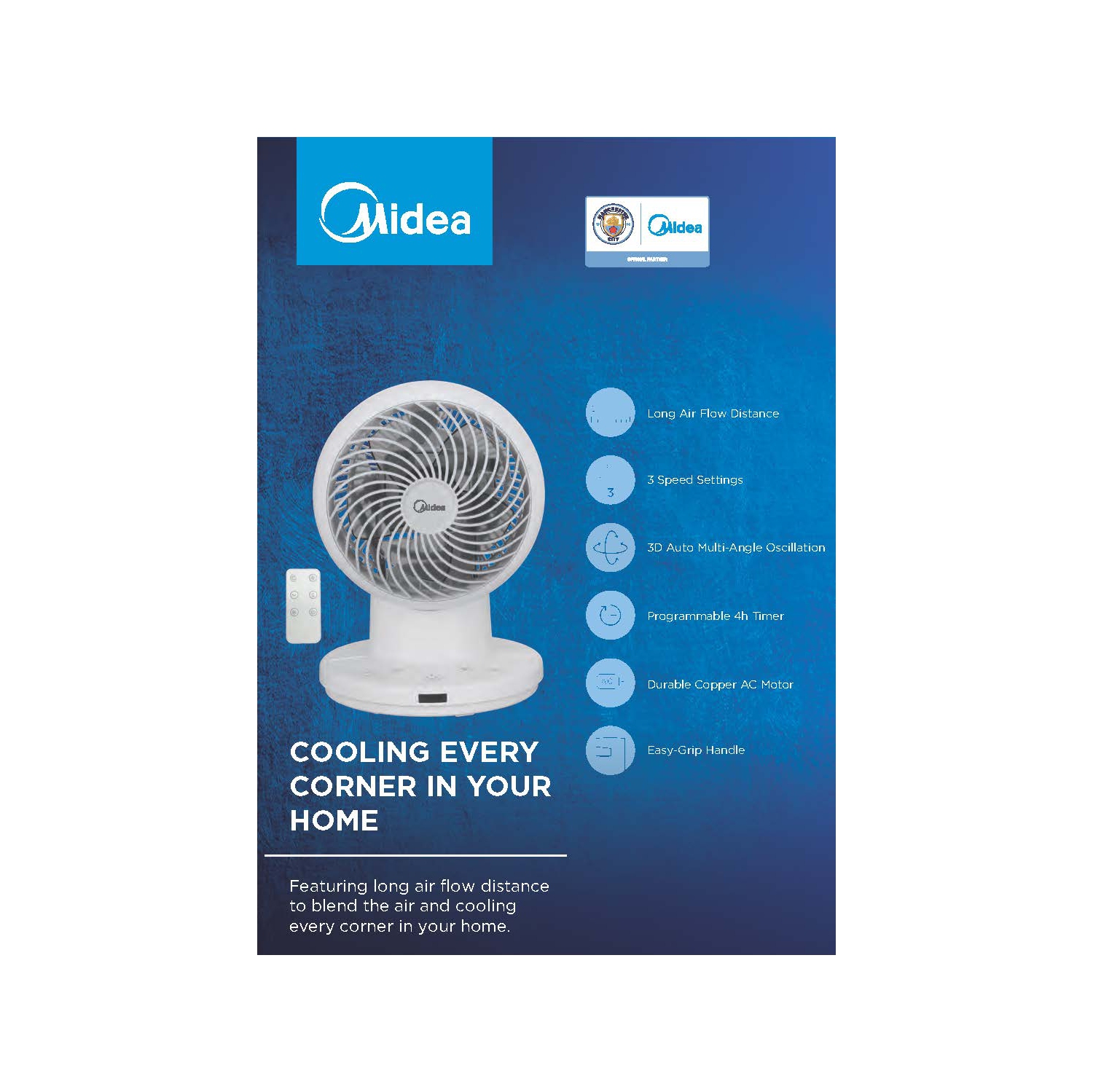 Midea – ventilateur oscillant de table 3D programmable de 6 po avec télécommande FG15-23JRL