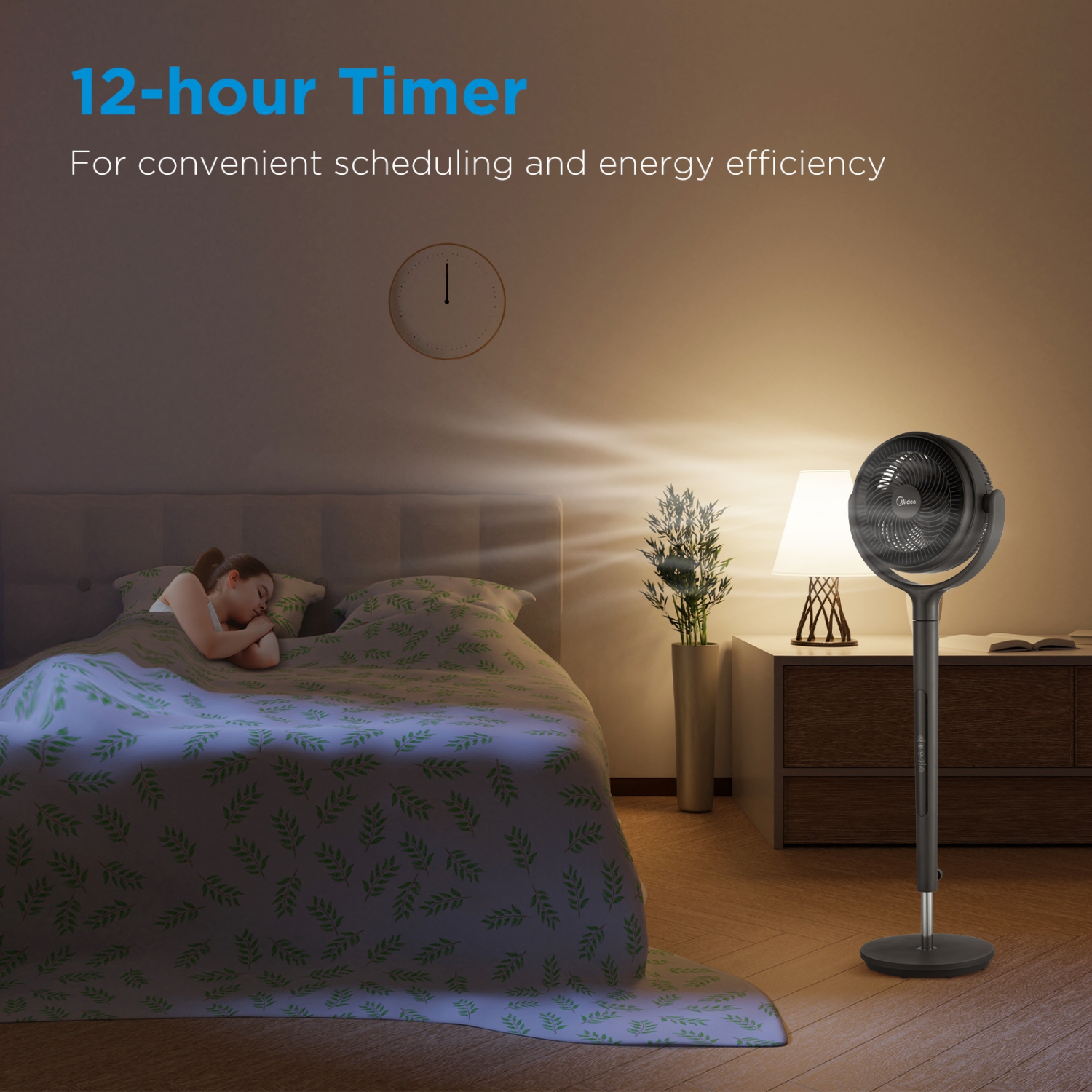 Ventilateur sur pied intelligent à 12 vitesses de 44 po de hauteur avec oscillation de l'application Aroma de Midea; 12 réglages de vitesse de FG18 à