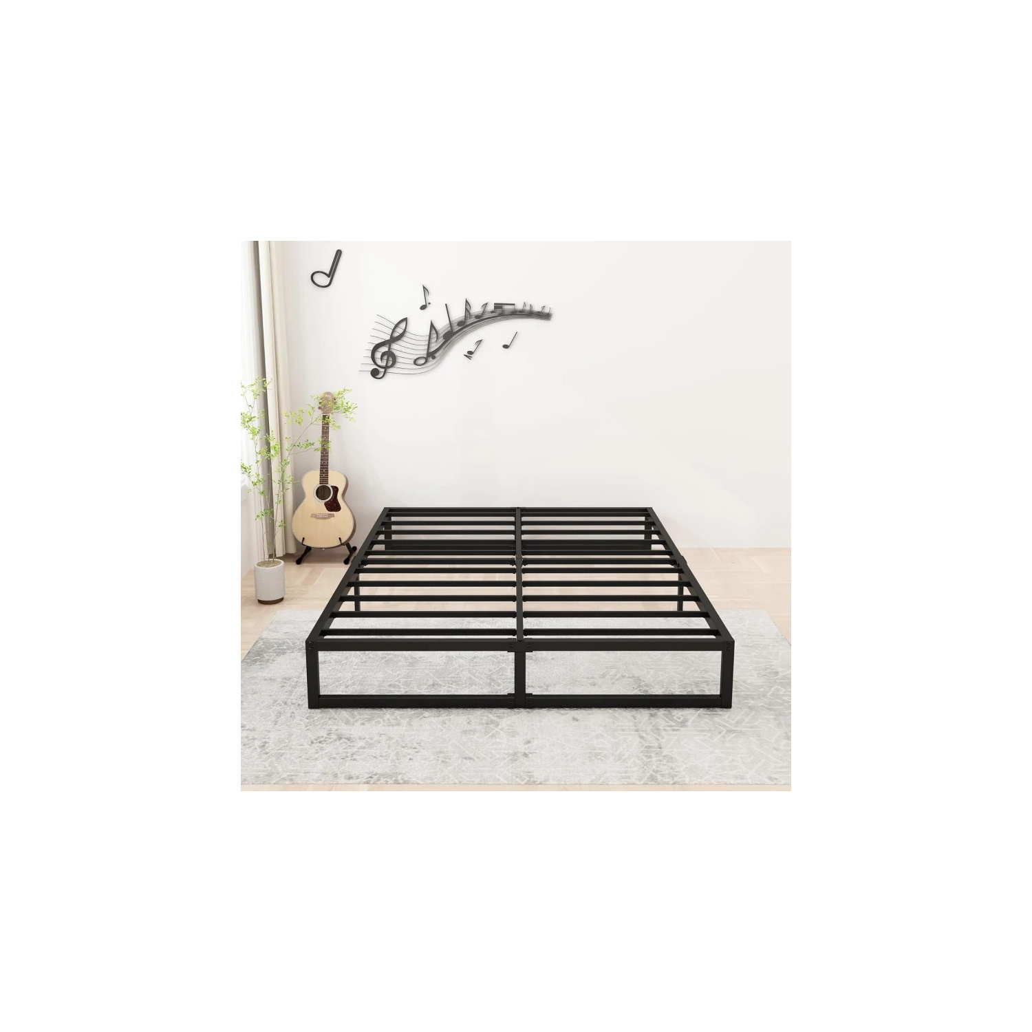 12-Inch Heavy Duty Steel Slat Queen Bed Frame - No Box Spring Needed, Easy Assembly, Black