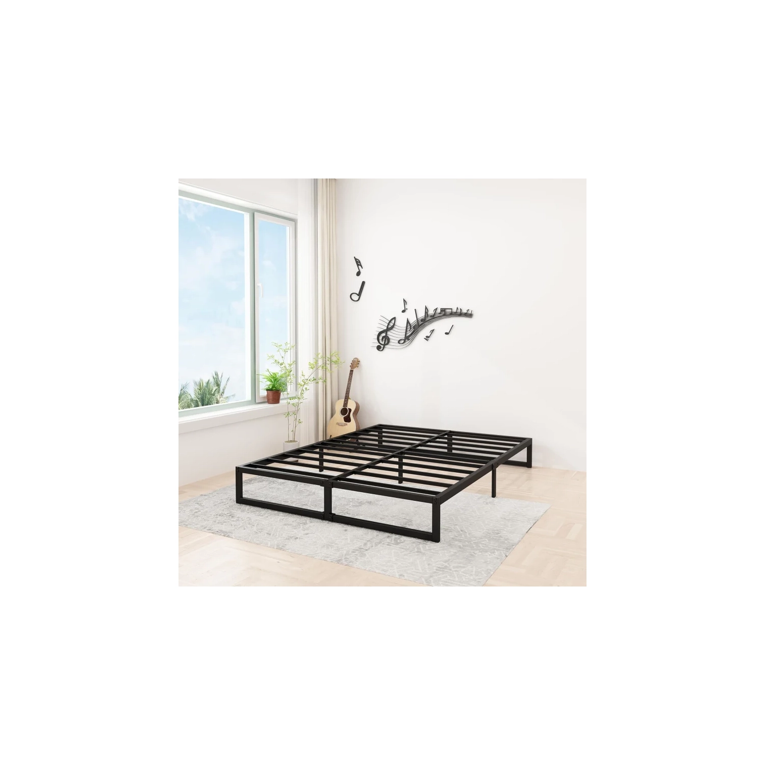 12-Inch Heavy Duty Steel Slat Queen Bed Frame - No Box Spring Needed, Easy Assembly, Black
