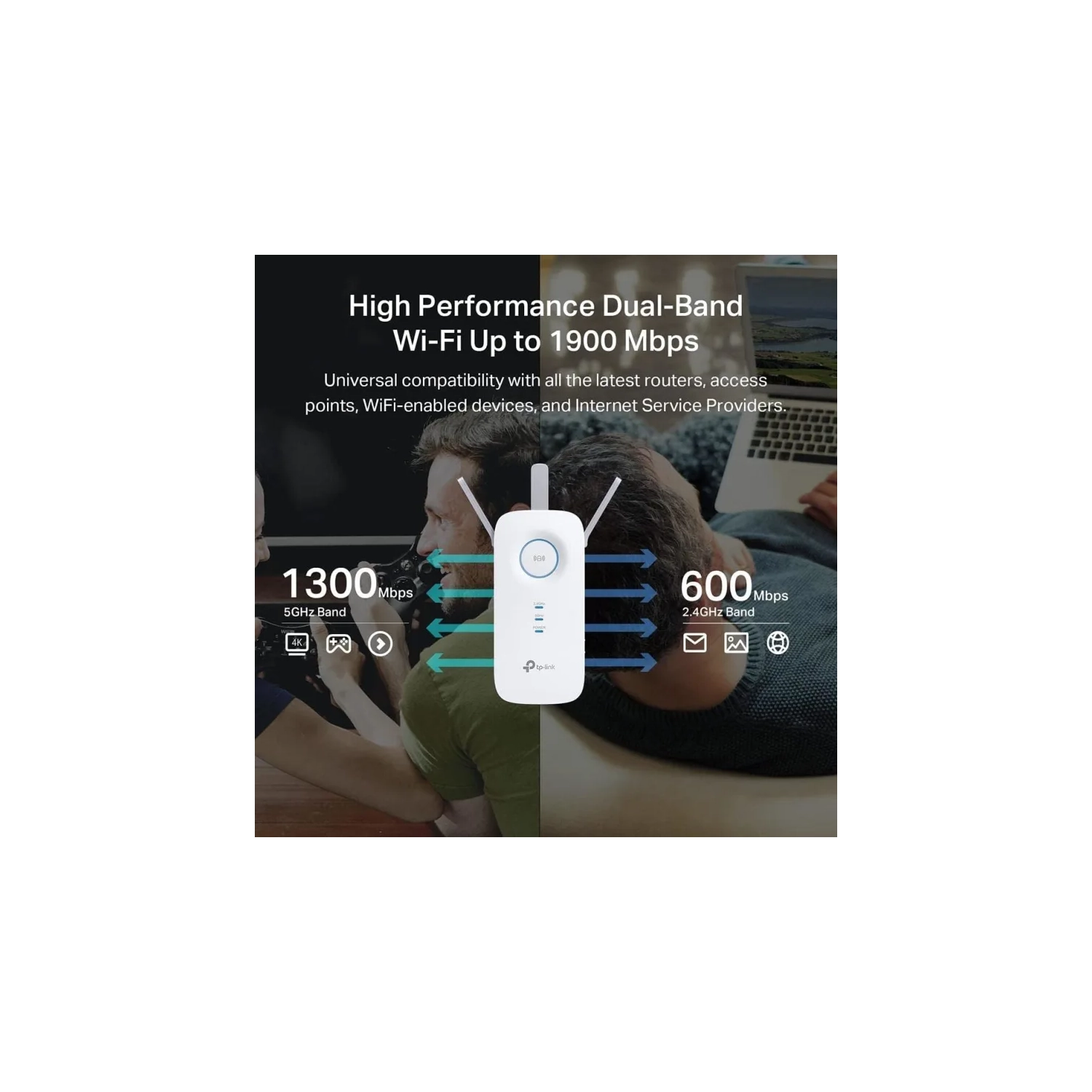 TP-Link AC1900 WiFi Extender - 2800 Sq.ft Coverage, 35 Devices, 1900Mbps Dual Band Repeater