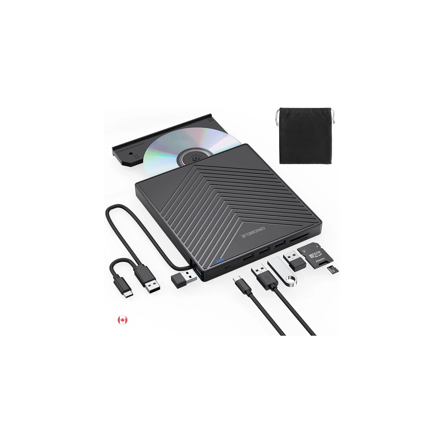 Ultra Slim External CD DVD Drive with USB 3.0 - 4 USB Ports, 2 TF/SD Card Slots, Compatible with Laptop, Mac, PC, Windows, Linux