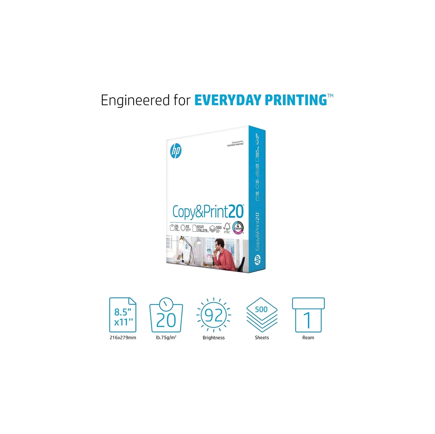 HP Printer Paper 8.5x11 Copy&Print - 20 lb, 1 Ream, 92 Bright, FSC Certified, Made in USA