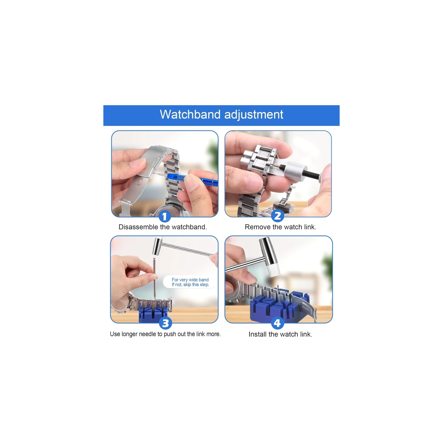 Trousse de réparation de montre – remplacement de la batterie, retrait de la goupille de liaison, réglage de la sangle, ouvre-boîte, outil à barre de
