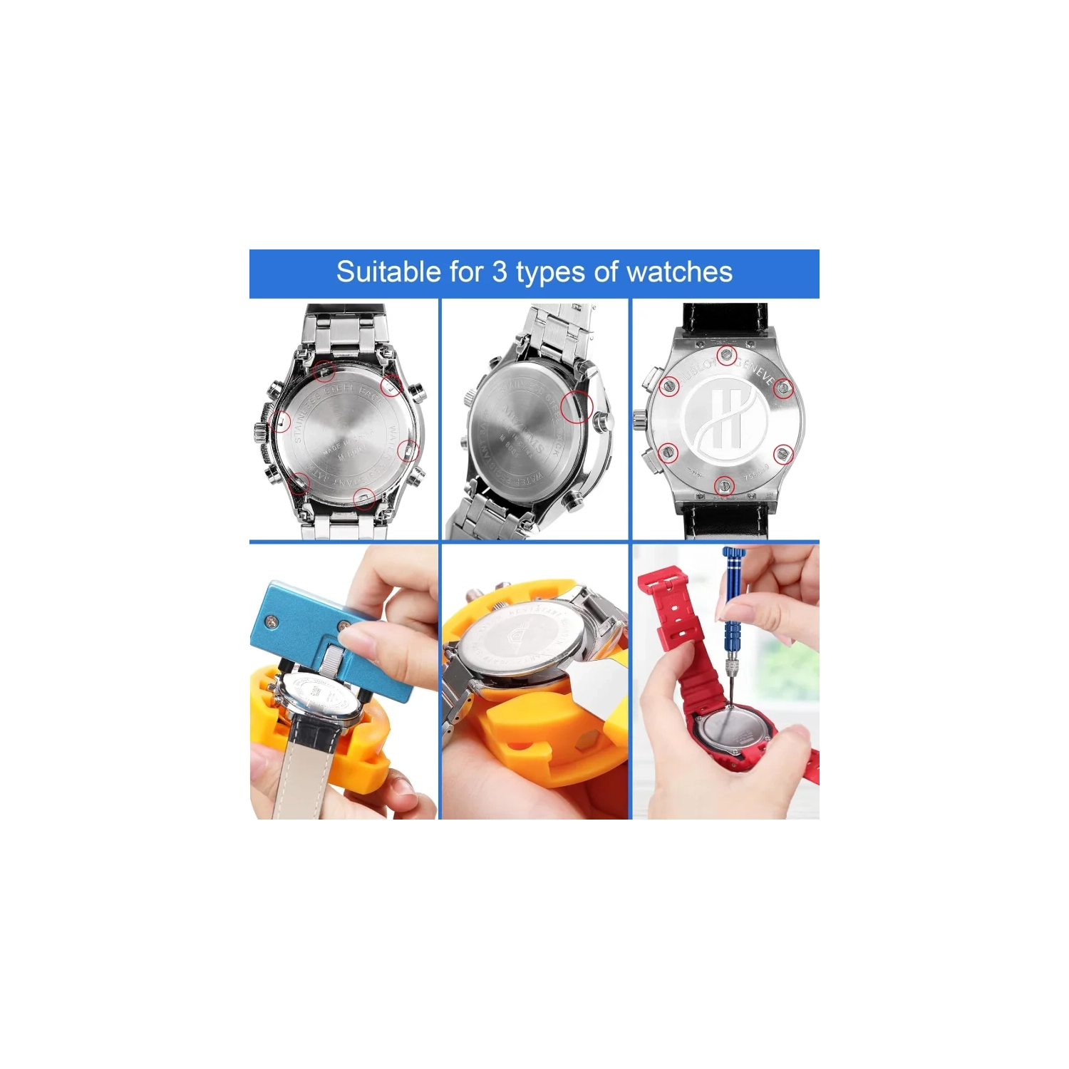 Trousse de réparation de montre – remplacement de la batterie, retrait de la goupille de liaison, réglage de la sangle, ouvre-boîte, outil à barre de