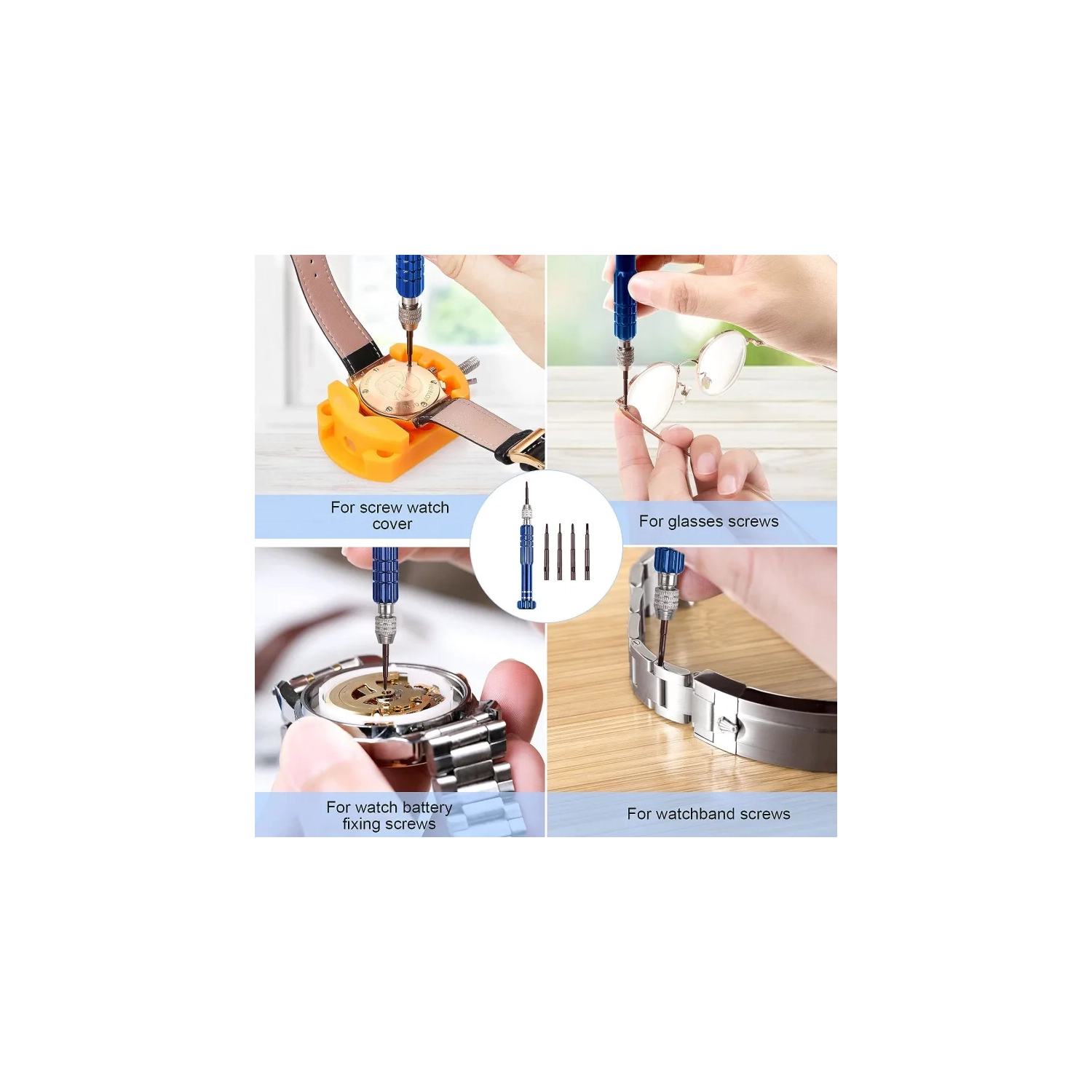 Trousse de réparation de montre – remplacement de la batterie, retrait de la goupille de liaison, réglage de la sangle, ouvre-boîte, outil à barre de