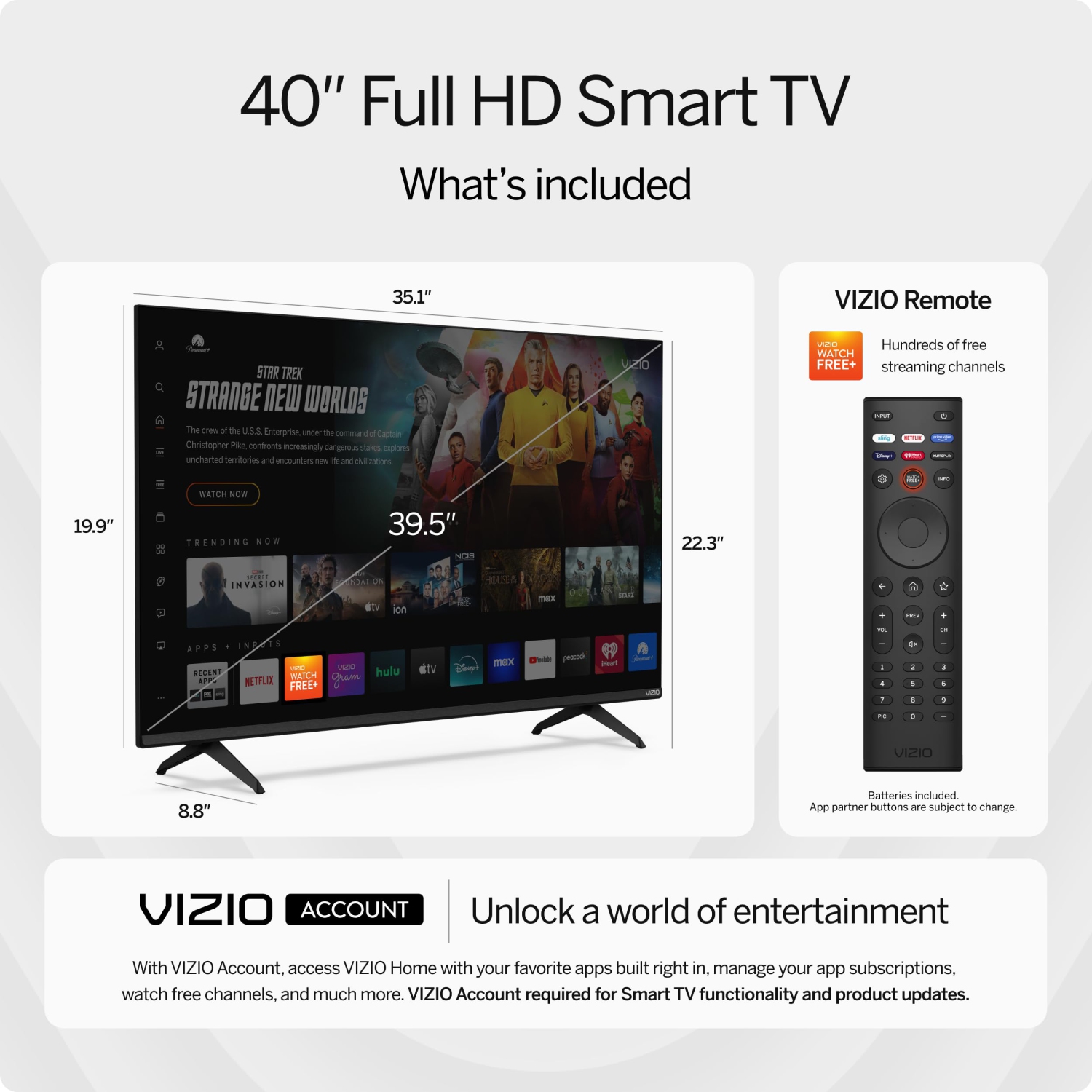 Téléviseur intelligent DEL HD intégrale 1080p de 40 po de VIZIO - VFD40&nbsp;M-08