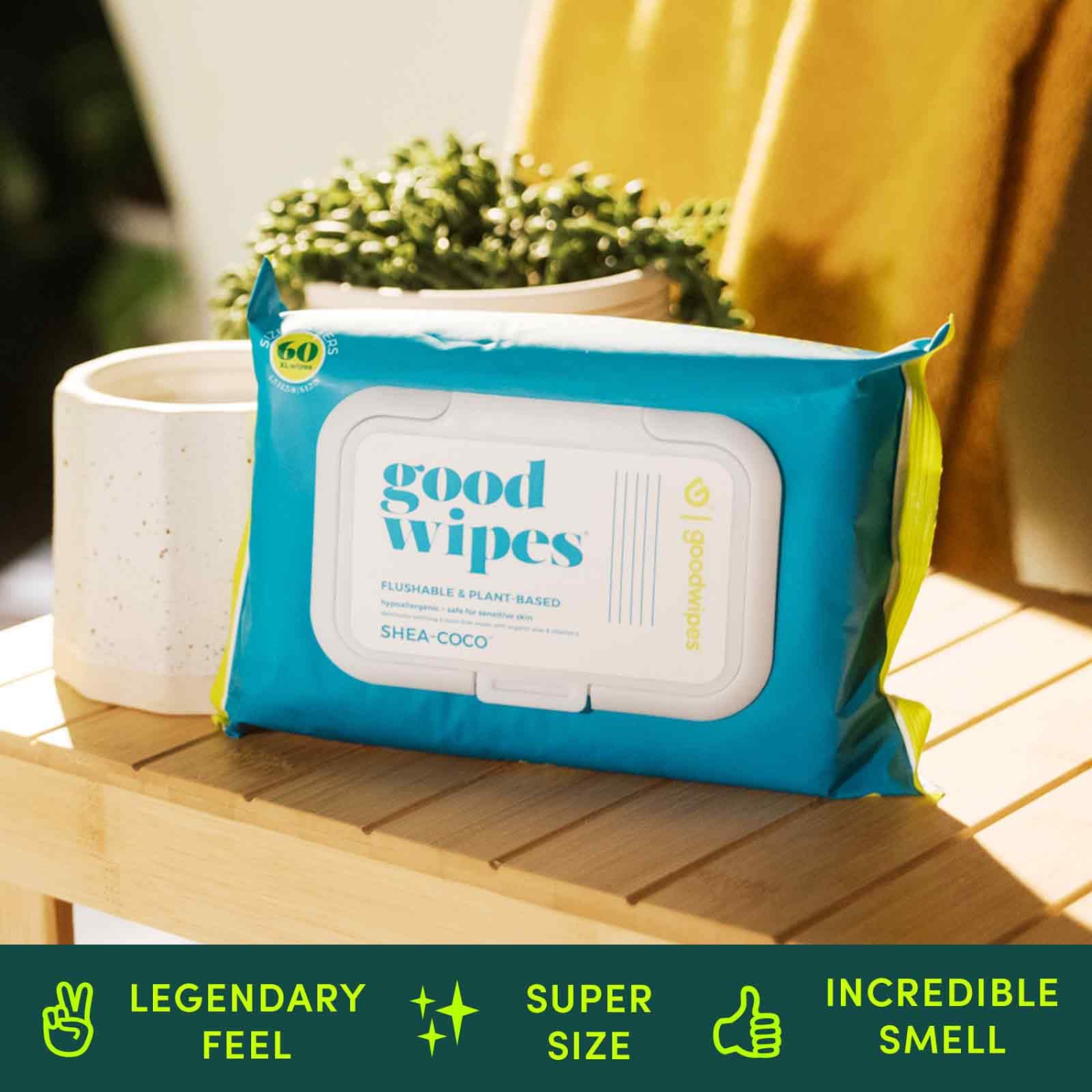 Goodwipes Down There – Lingettes humides jetables dans les toilettes pour femmes, parfum karité-coco, 60 unités
