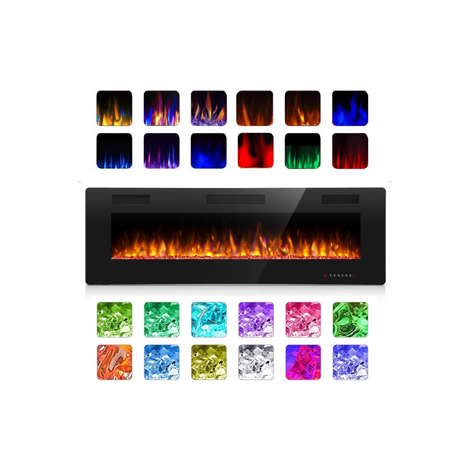 Foyer électrique ZAFRO 50 po avec télécommande, foyer électrique encastré à flamme réglable à 12 couleurs et luminosité et vitesse