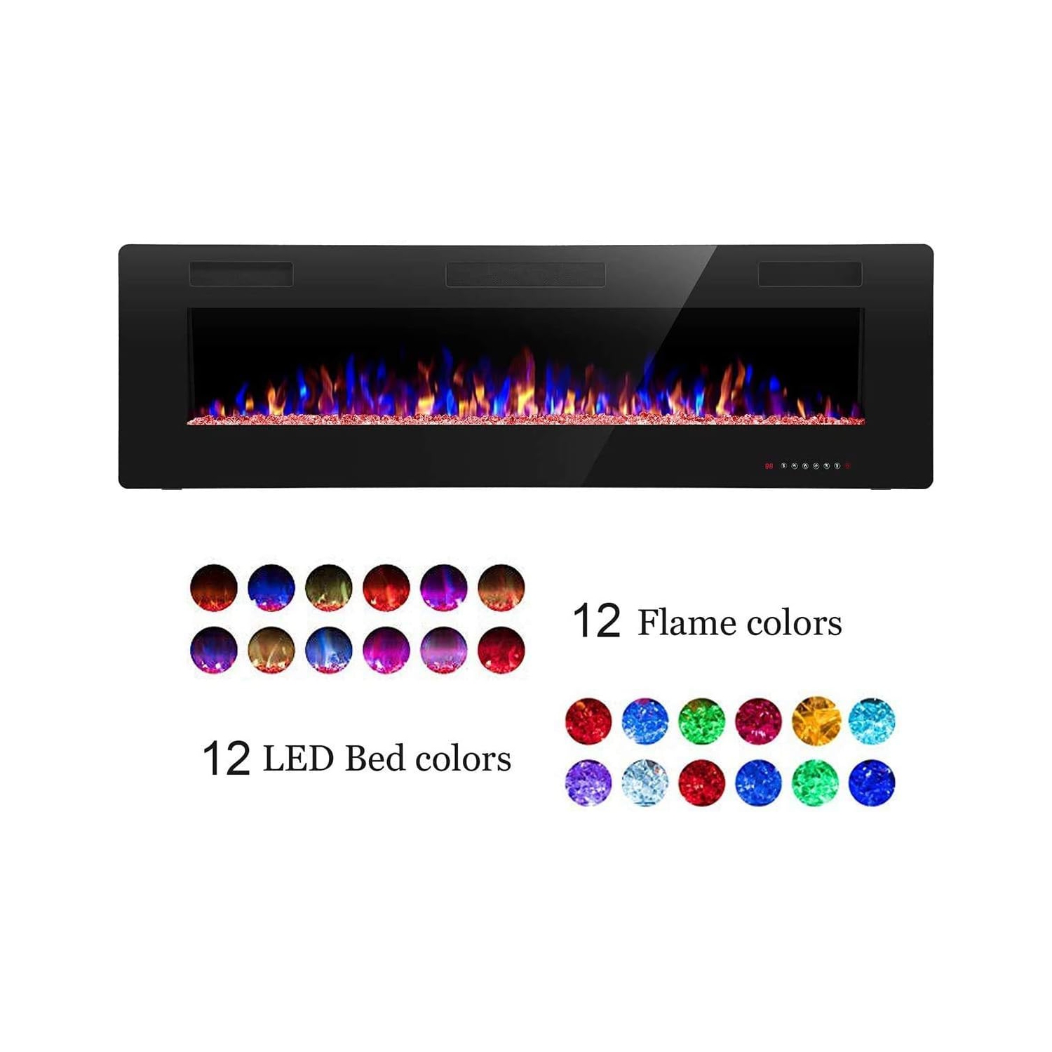 ZAFRO Electric Fireplace 68'' with remote control, Recessed Wall Mounted Electric Fireplace with Adjustable 12-Color Flame Brightness & Speed