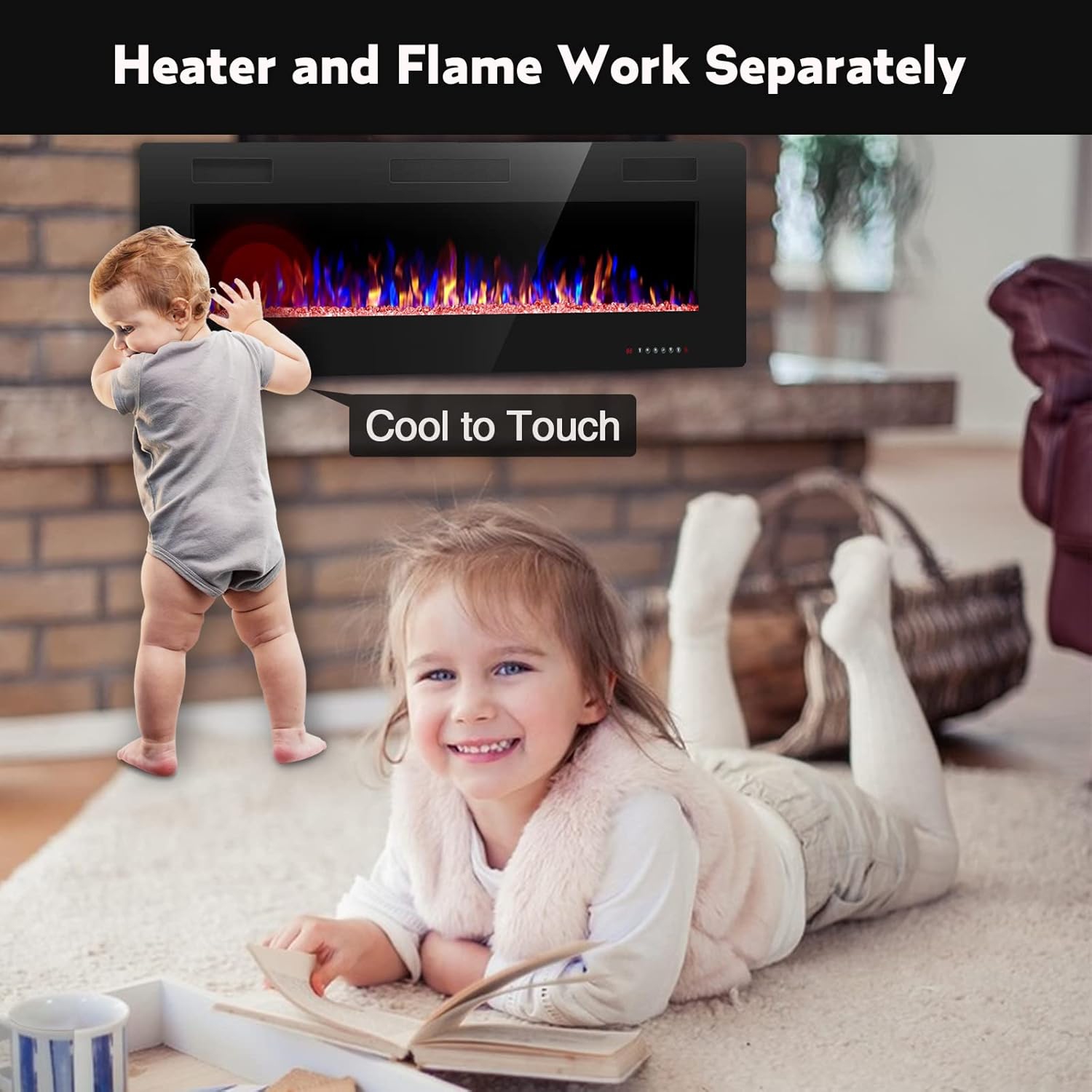 ZAFRO Electric Fireplace 68'' with remote control, Recessed Wall Mounted Electric Fireplace with Adjustable 12-Color Flame Brightness & Speed