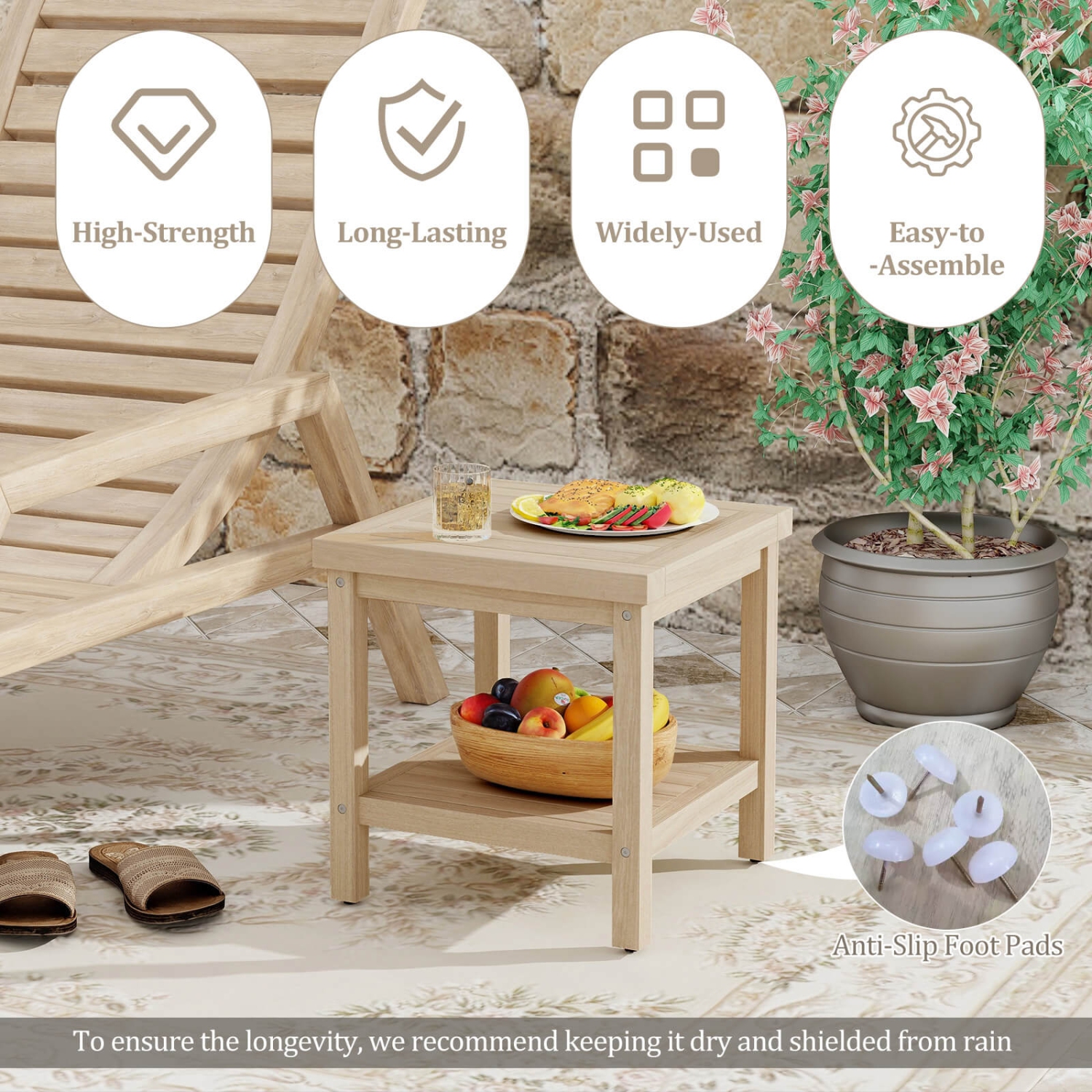 Costway – Table d’appoint extérieure à 2 niveaux 2 pièces, table d’extrémité en teck avec tablette de rangement, fini naturel