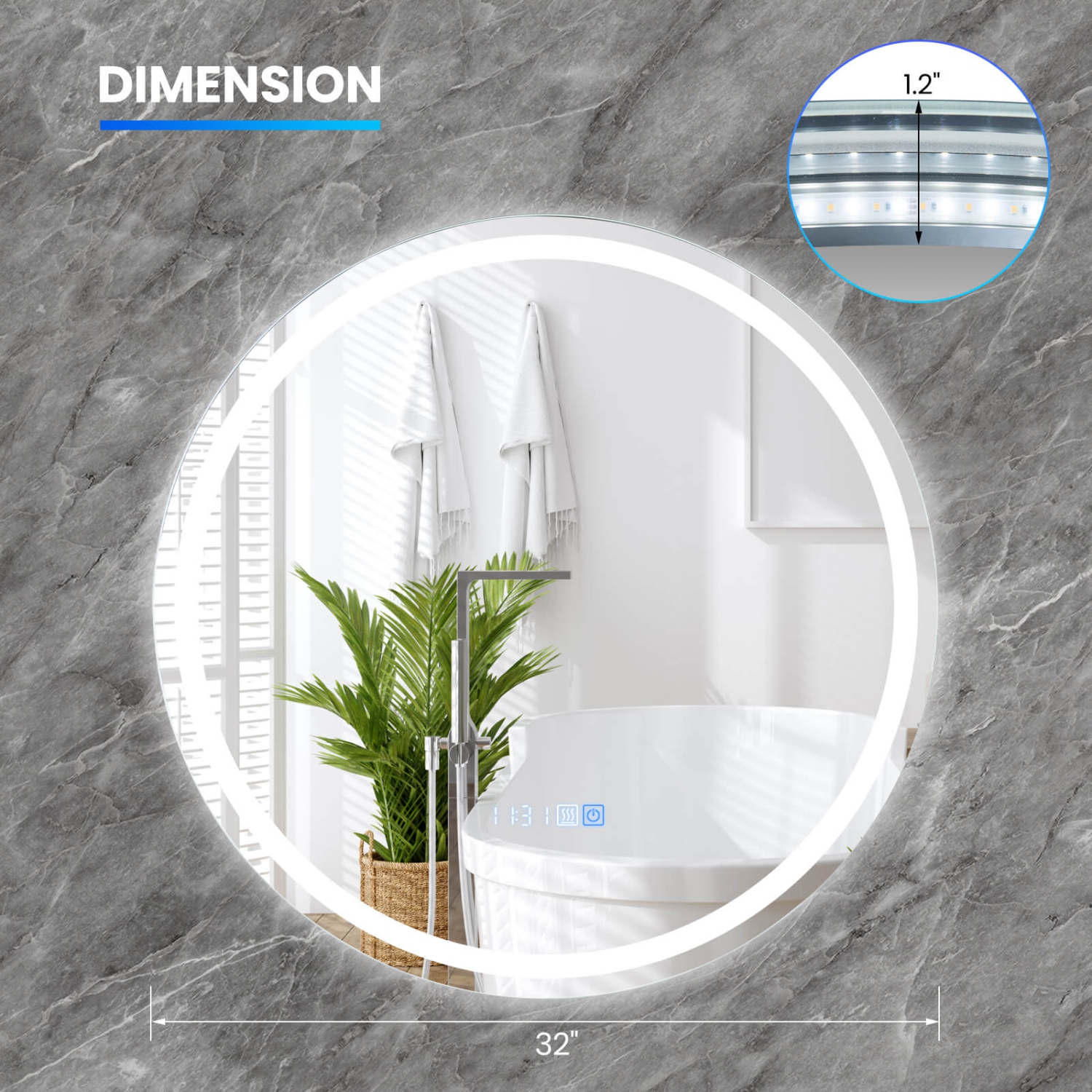 Costway 32"x32" LED Bathroom Mirror with 3-Color Dimmable Lights Time/Temp Display