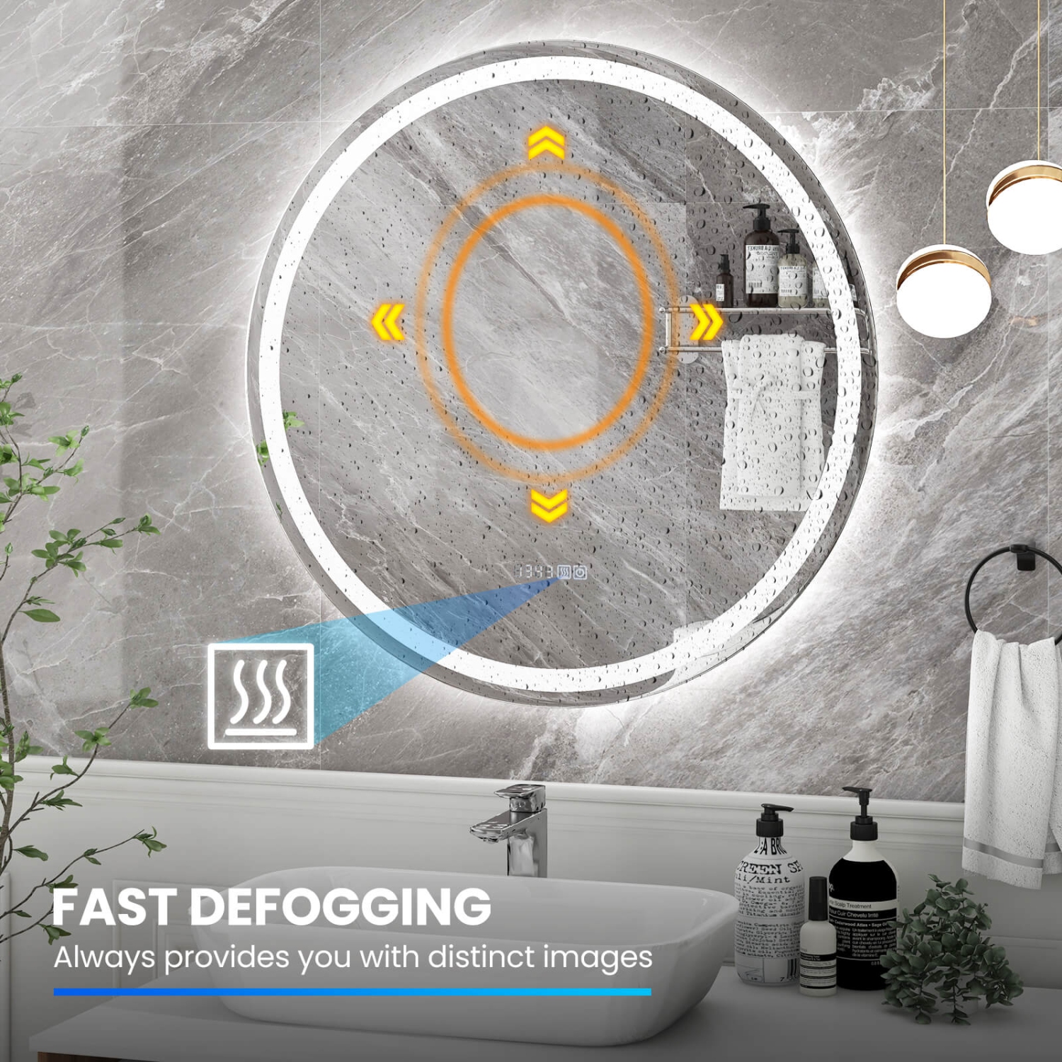 Costway 32"x32" LED Bathroom Mirror with 3-Color Dimmable Lights Time/Temp Display