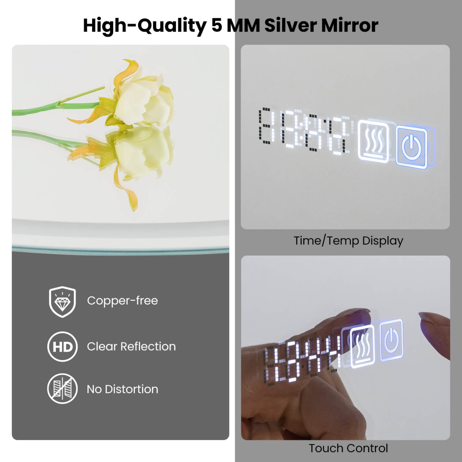 Costway 32"x32" LED Bathroom Mirror with 3-Color Dimmable Lights Time/Temp Display