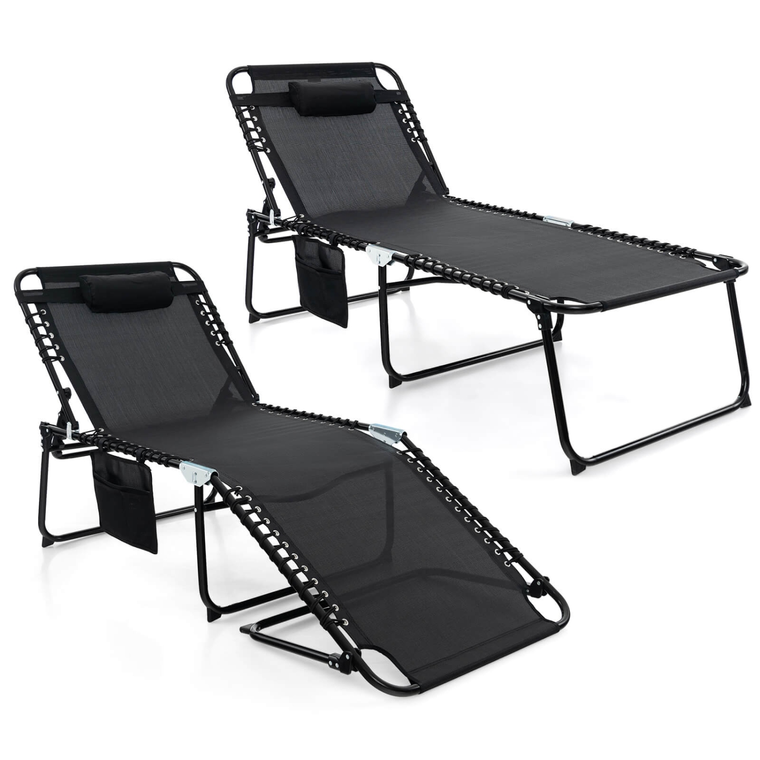Costway 2 PCS Oversize Folding Chaise Lounge with Backrest Detachable Pillow Pocket