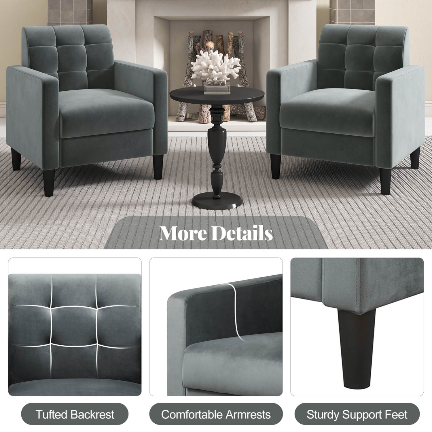 Costway 1 PCS Mid Century Modern Velvet Accent Chair with Tufted Back Arms for Livingroom