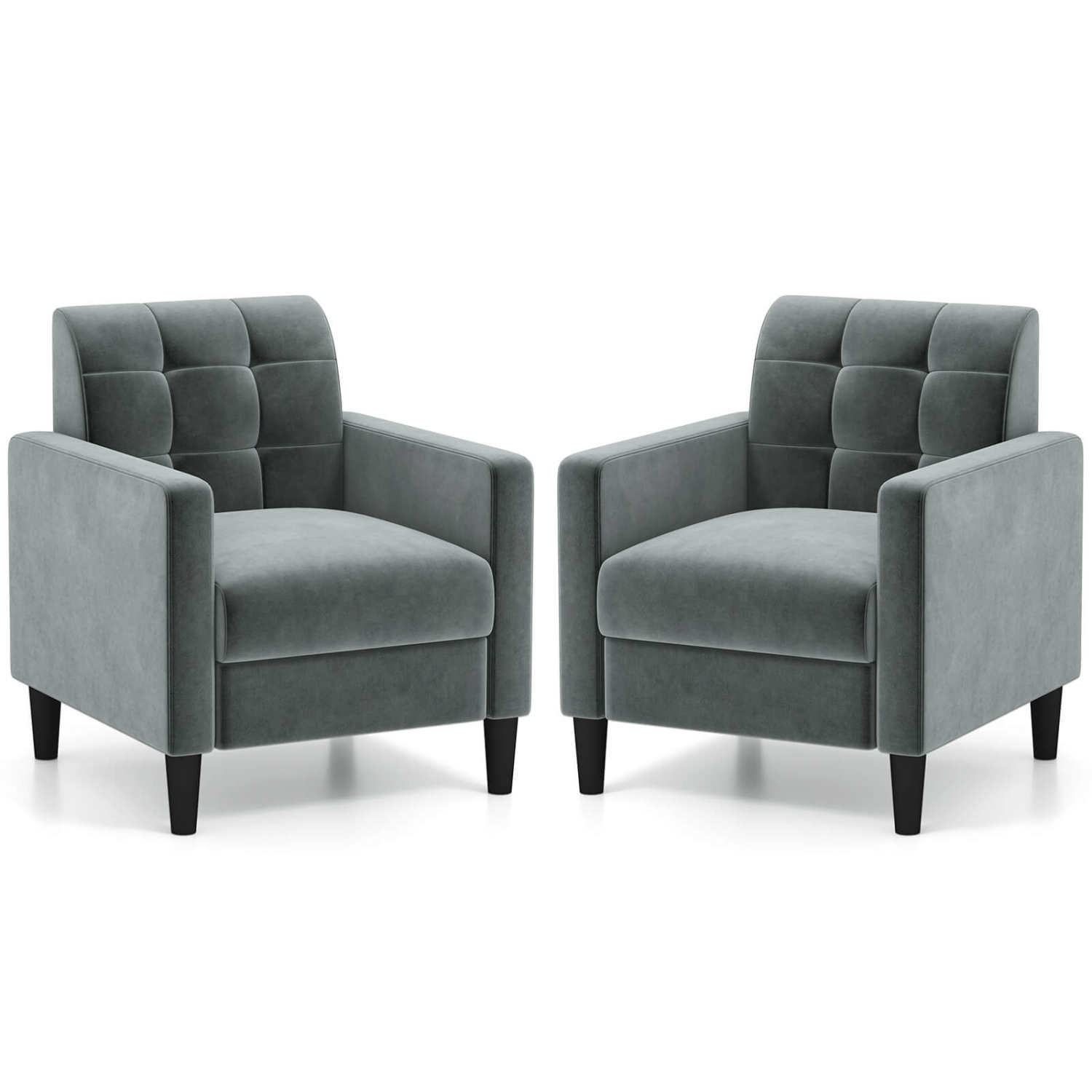 Costway 2 PCS Mid Century Modern Velvet Accent Chair with Tufted Back Arms for Livingroom