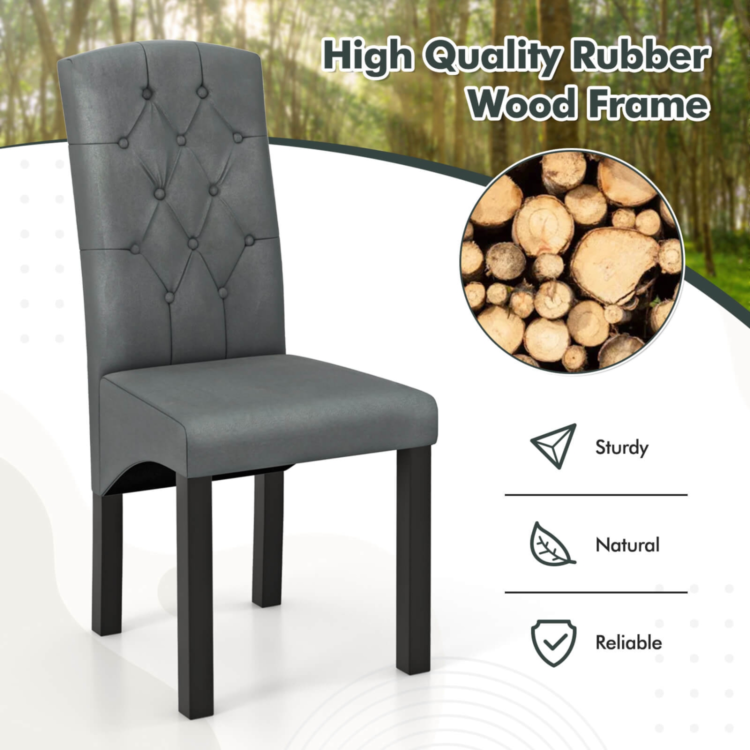 Costway Modern Dining Chair Set of 2 with High Backrest High-density Sponge Cushion
