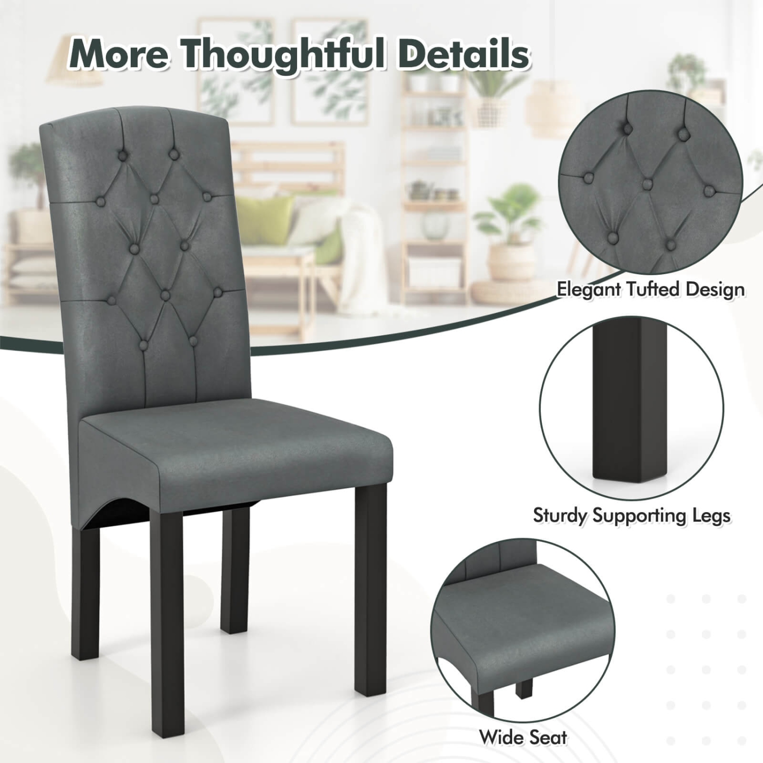 Costway Modern Dining Chair Set of 2 with High Backrest High-density Sponge Cushion