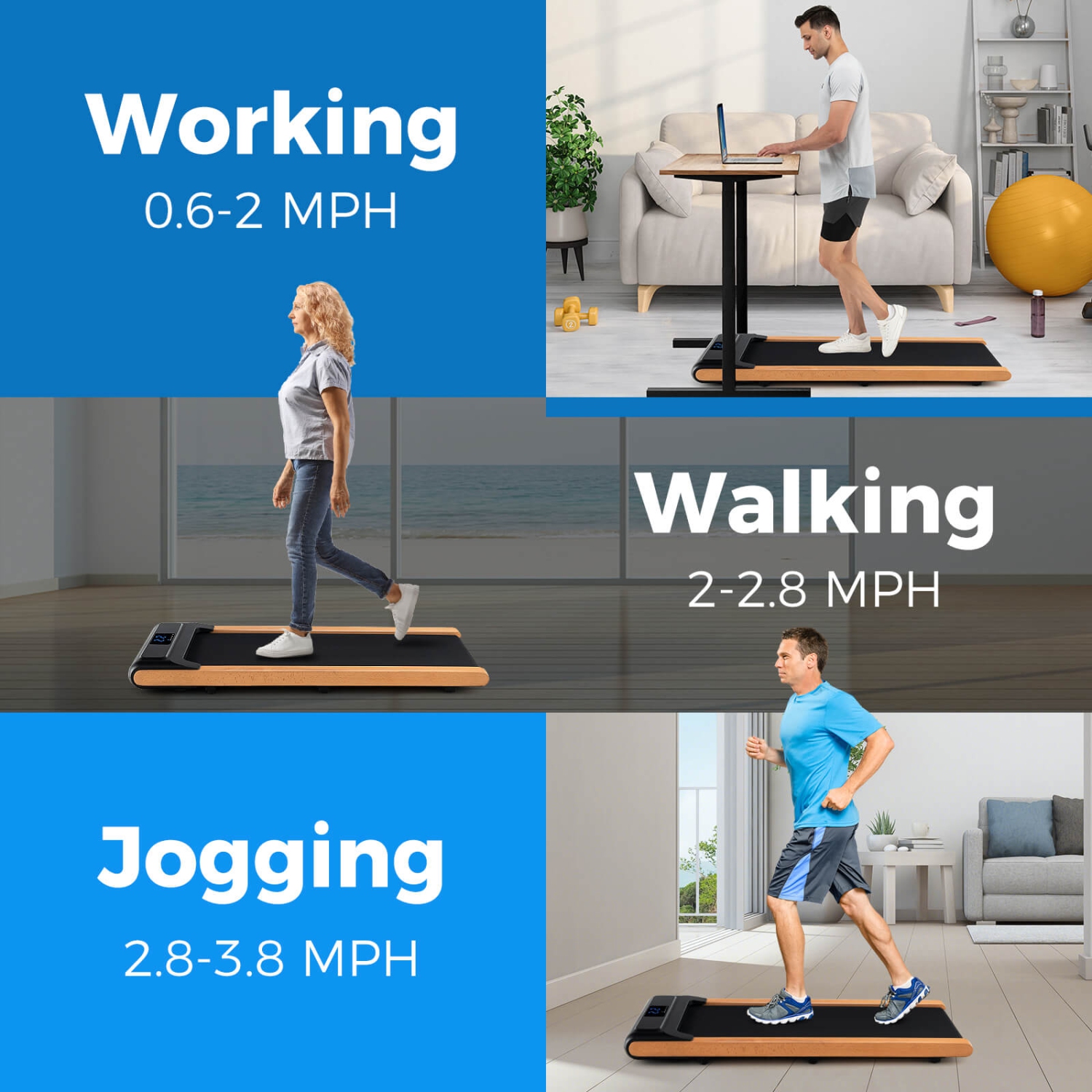 Superfit 3-in-1 Walking Pad Under Desk Treadmill with Remote Smart APP Control LED Display