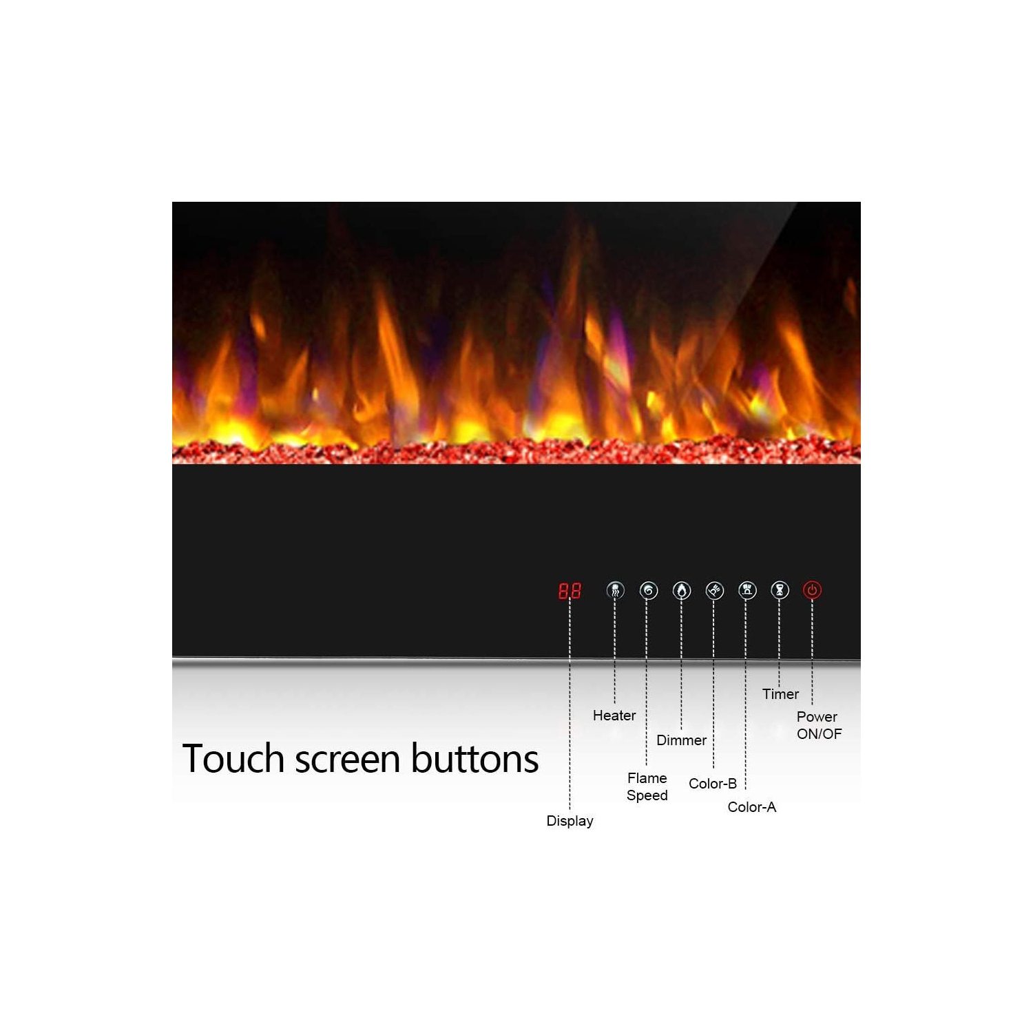 ZAFRO Electric Fireplace 42'' with remote control, Recessed Wall Mounted Electric Fireplace with Adjustable 12-Color Flame Brightness & Speed