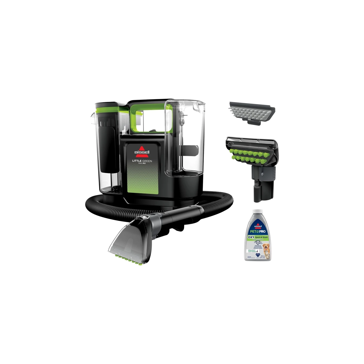 Nettoyeur portatif de tapis et de tissus Little Green® Max Pet de BISSELL® - Décloueuse automatique avec détachant autonettoyant et outils