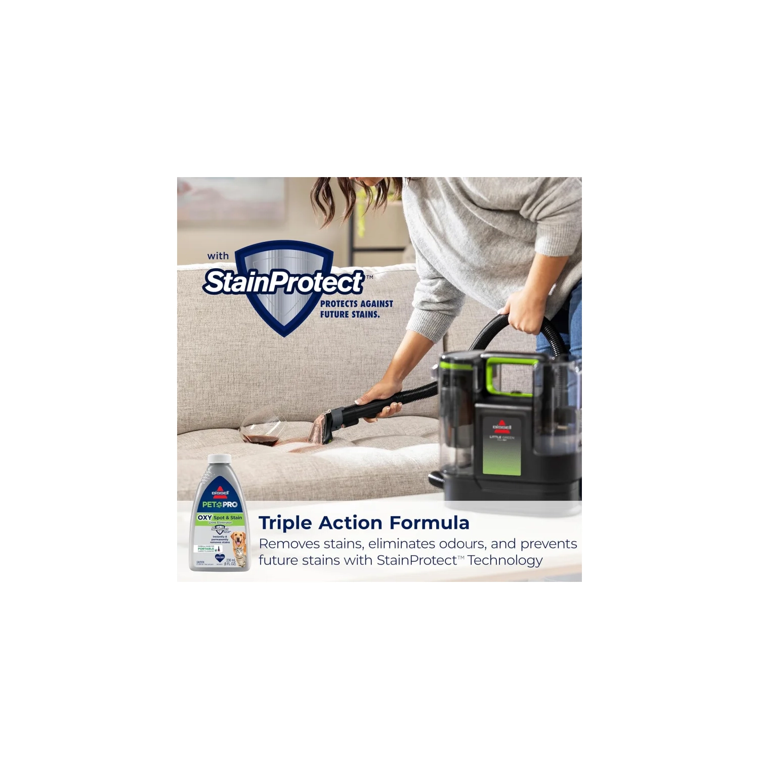 Nettoyeur portatif de tapis et de tissus Little Green® Max Pet de BISSELL® - Décloueuse automatique avec détachant autonettoyant et outils