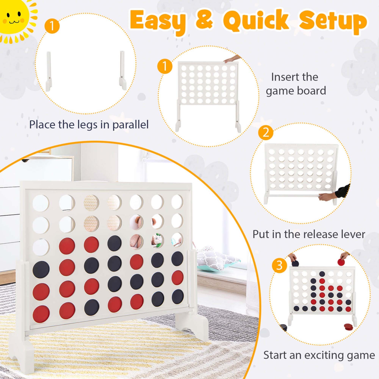 Costway 4-in-a-row Game Set with 42 PCS Chips & 600D Oxford Fabric Carrying Bag Wooden