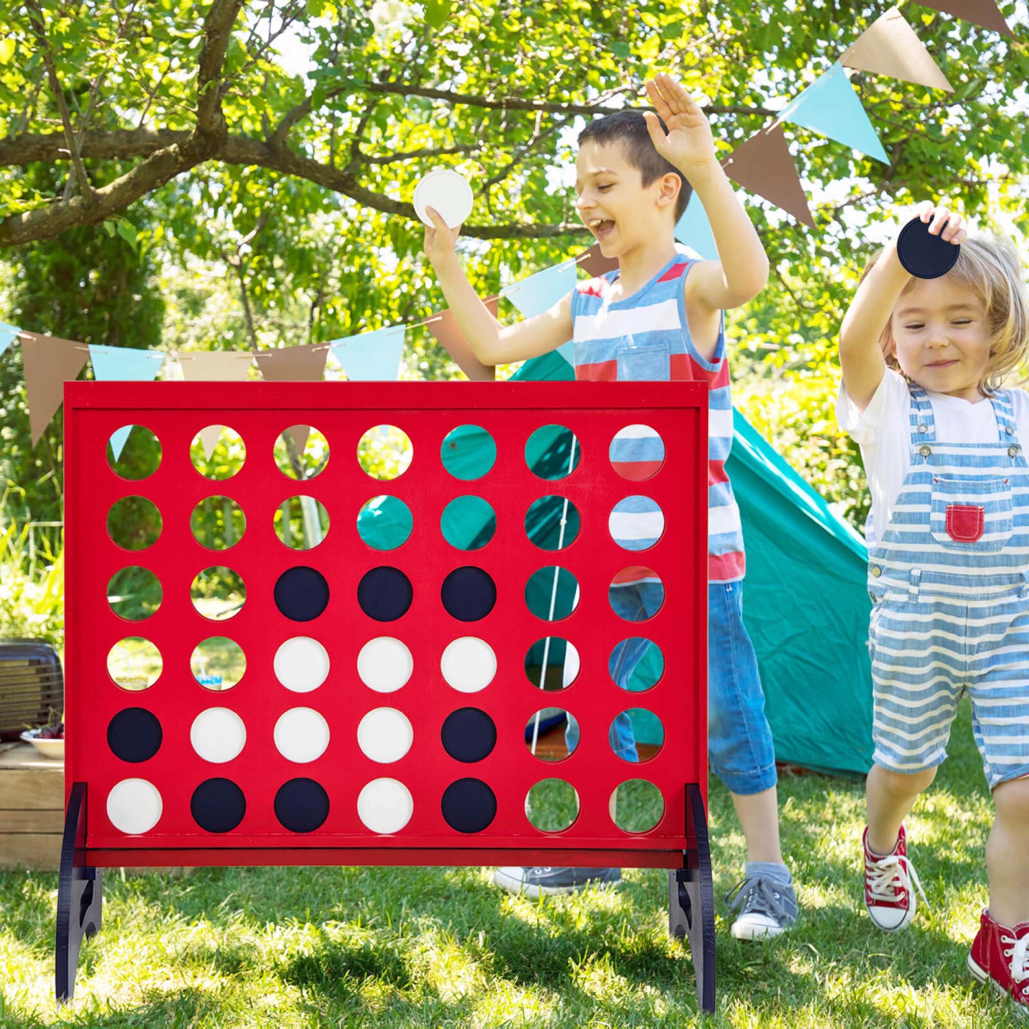 Costway 4-in-a-row Game Set with 42 PCS Chips & 600D Oxford Fabric Carrying Bag Wooden