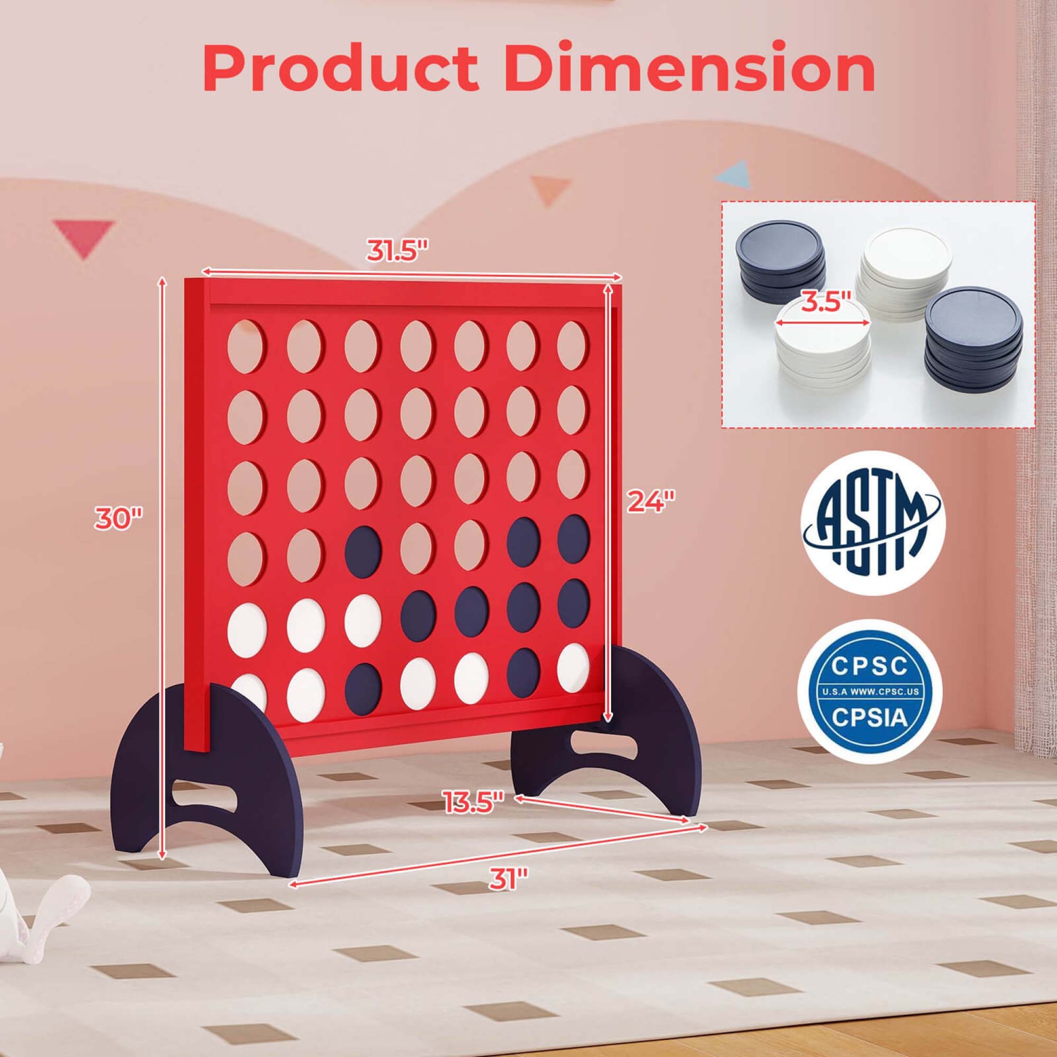 Costway 4-in-a-row Game Set with 42 PCS Chips & 600D Oxford Fabric Carrying Bag Wooden