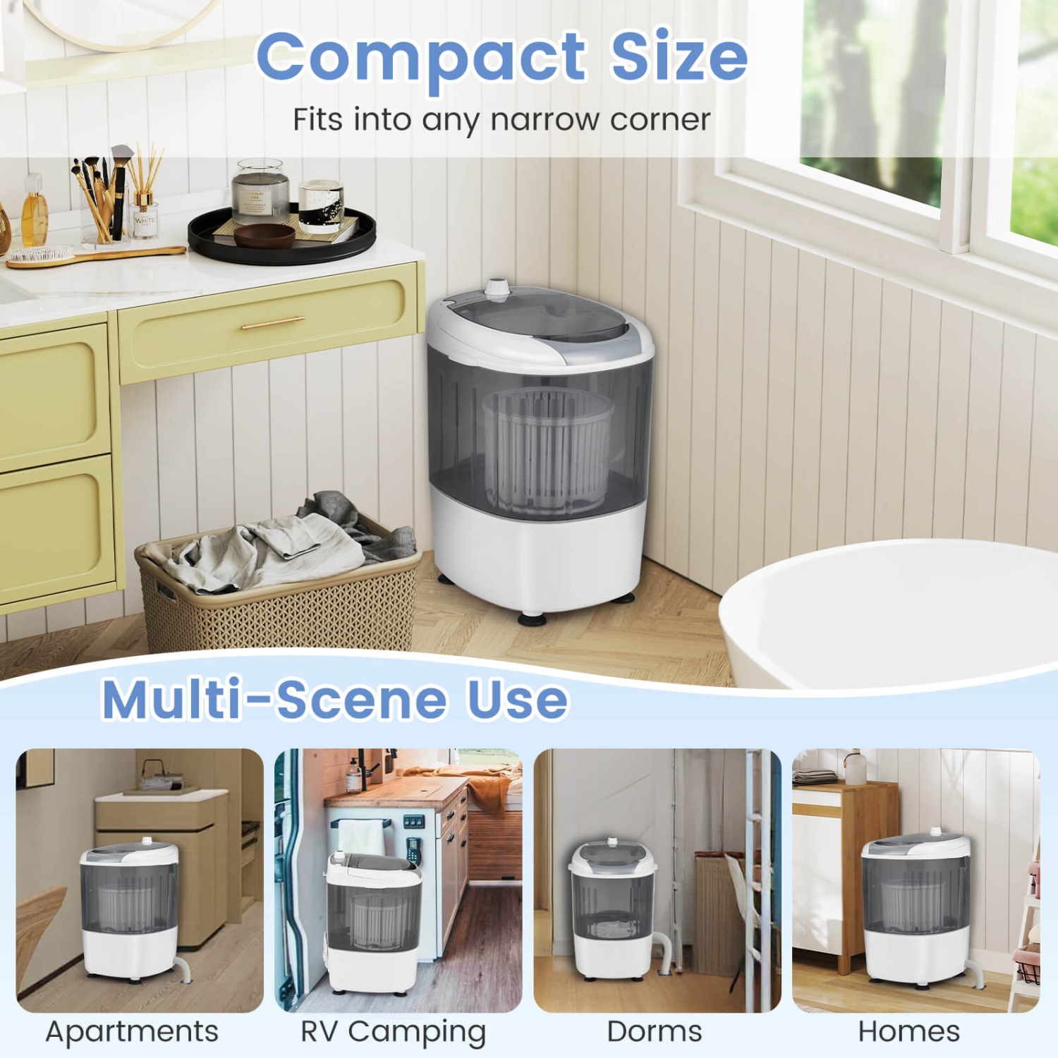 Costway Portable Mini Counter Top Washing Machine 5.5lbs Spin Basket Laundry