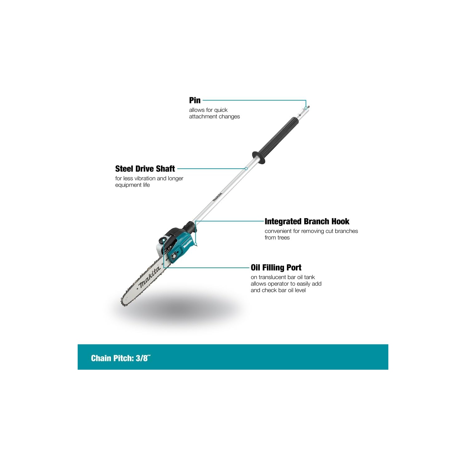 Scie à chaîne à arbre divisé de 10 po pour poteau EY402&nbsp;Mpx de Makita avec longueur globale 45-1/2&nbsp;po
