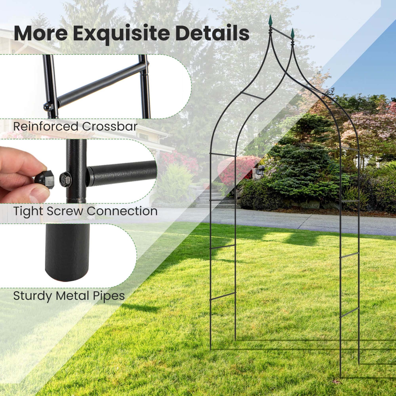 Costway 1 PCS Garden Arbor with Multiple Side Crossbars Powder-coated Metal Tubes