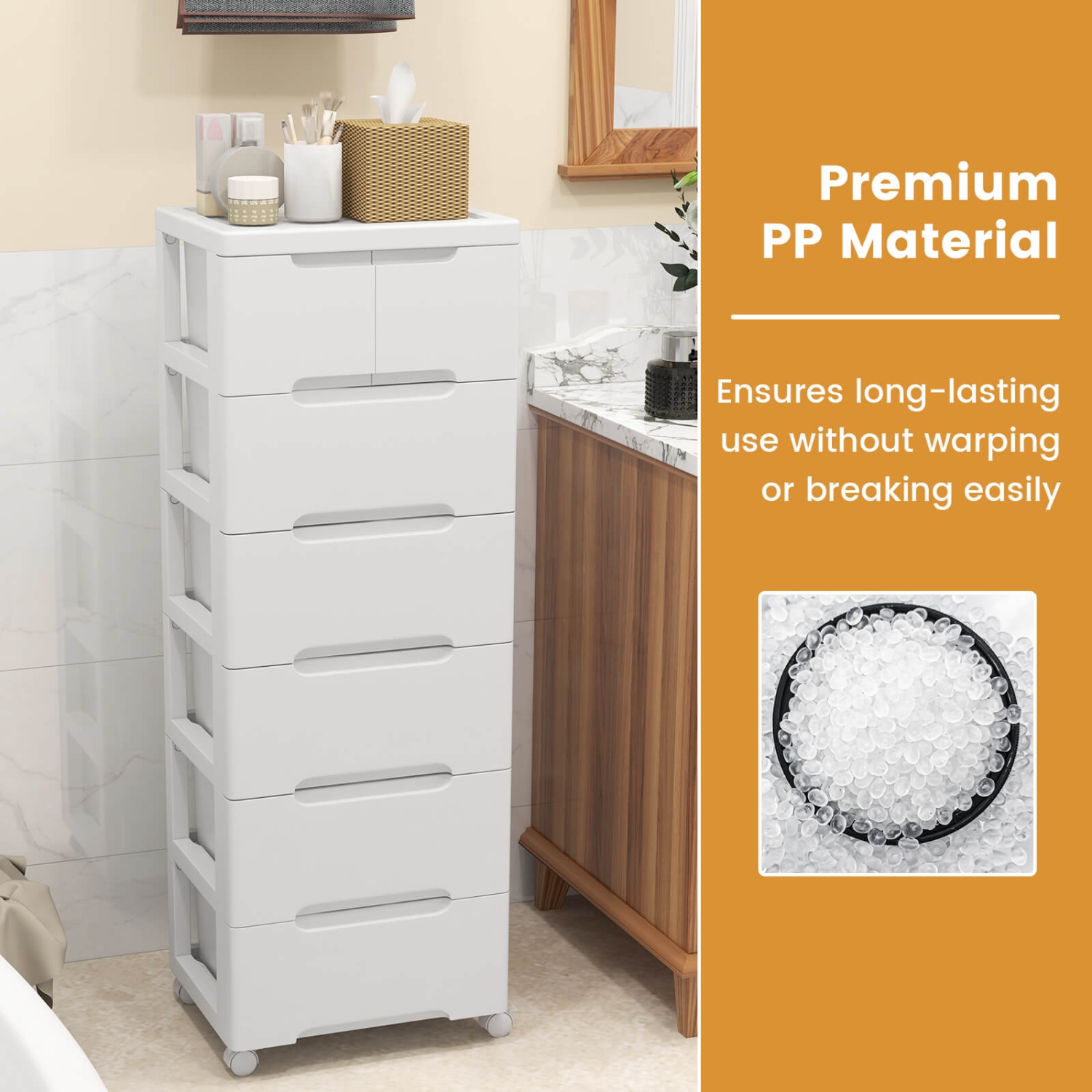 Costway 1 PCS 7-Drawer Plastic Rolling Storage Cart with 4 Universal Wheels Dresser Cabinet