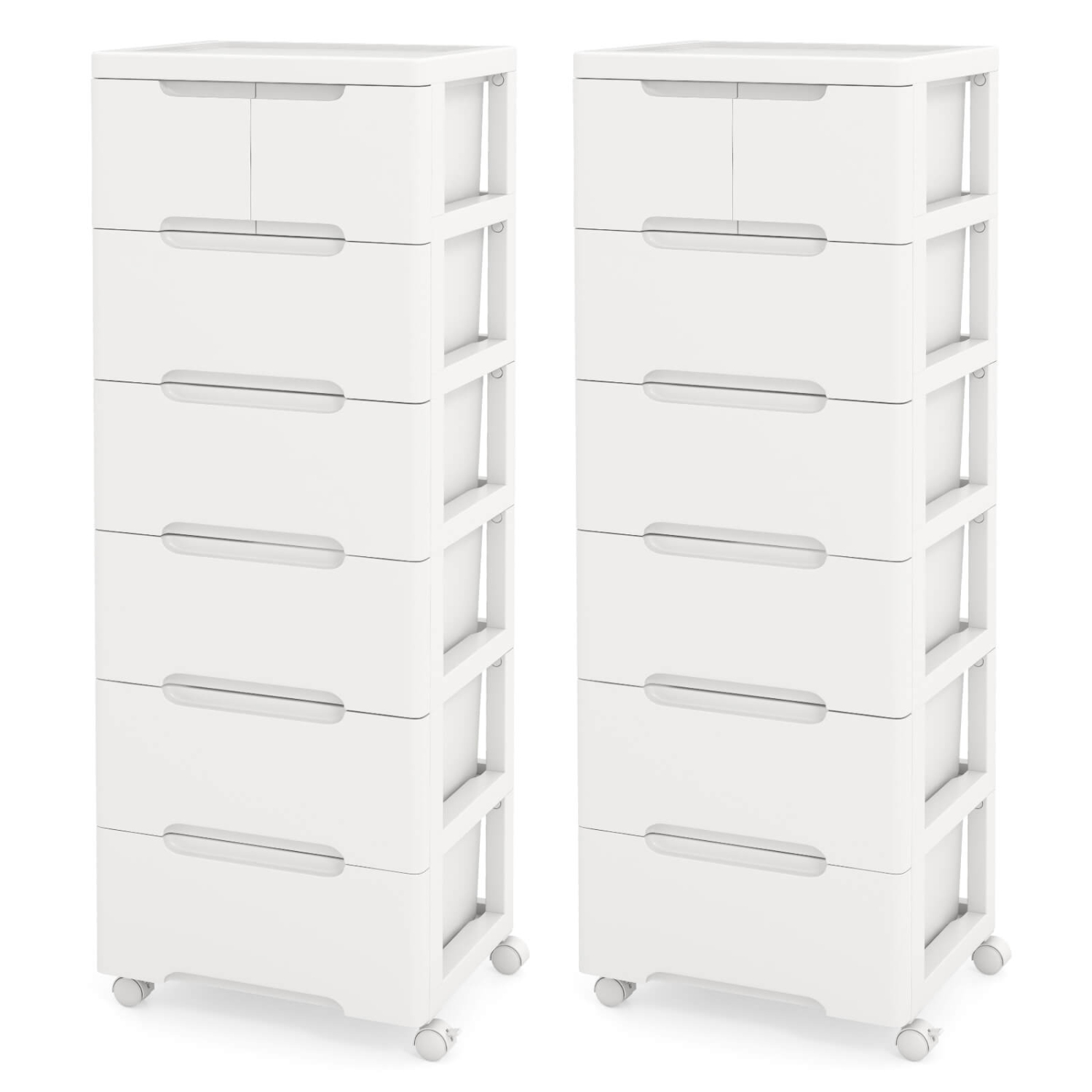 Chariot de rangement roulant en plastique à 7 tiroirs avec armoire universelle à 4 roulettes de Costway 2 PCS