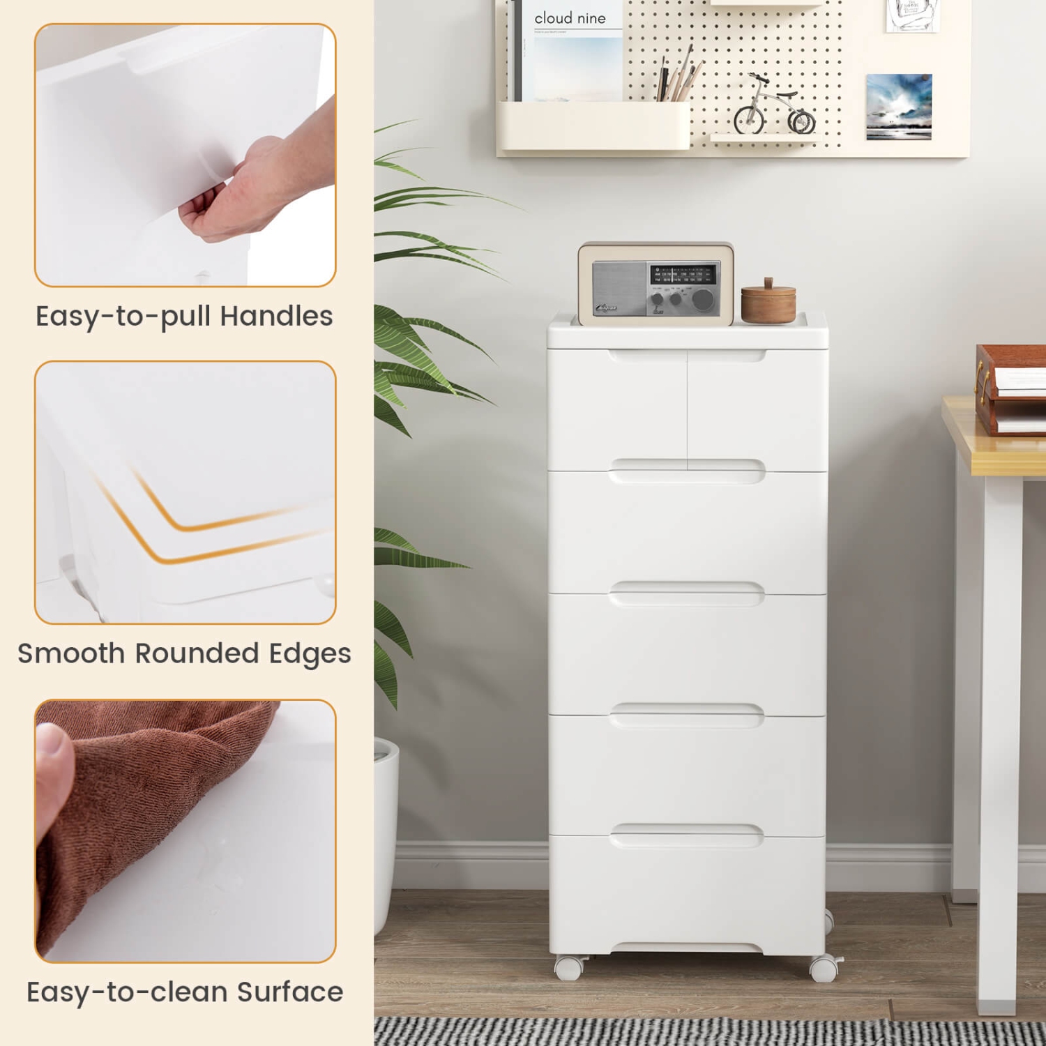 Costway 1 PCS 6-Drawer Plastic Rolling Storage Cart with 4 Universal Wheels Dresser Cabinet