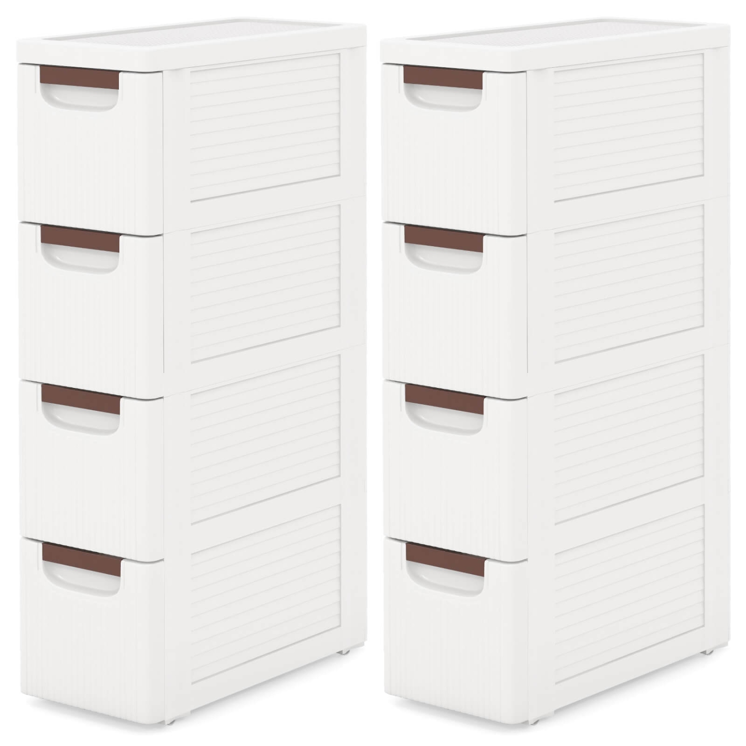 Costway 2 PCS 4-Drawer Narrow Rolling Storage Cabinet with Pull Handles Built-in Wheels