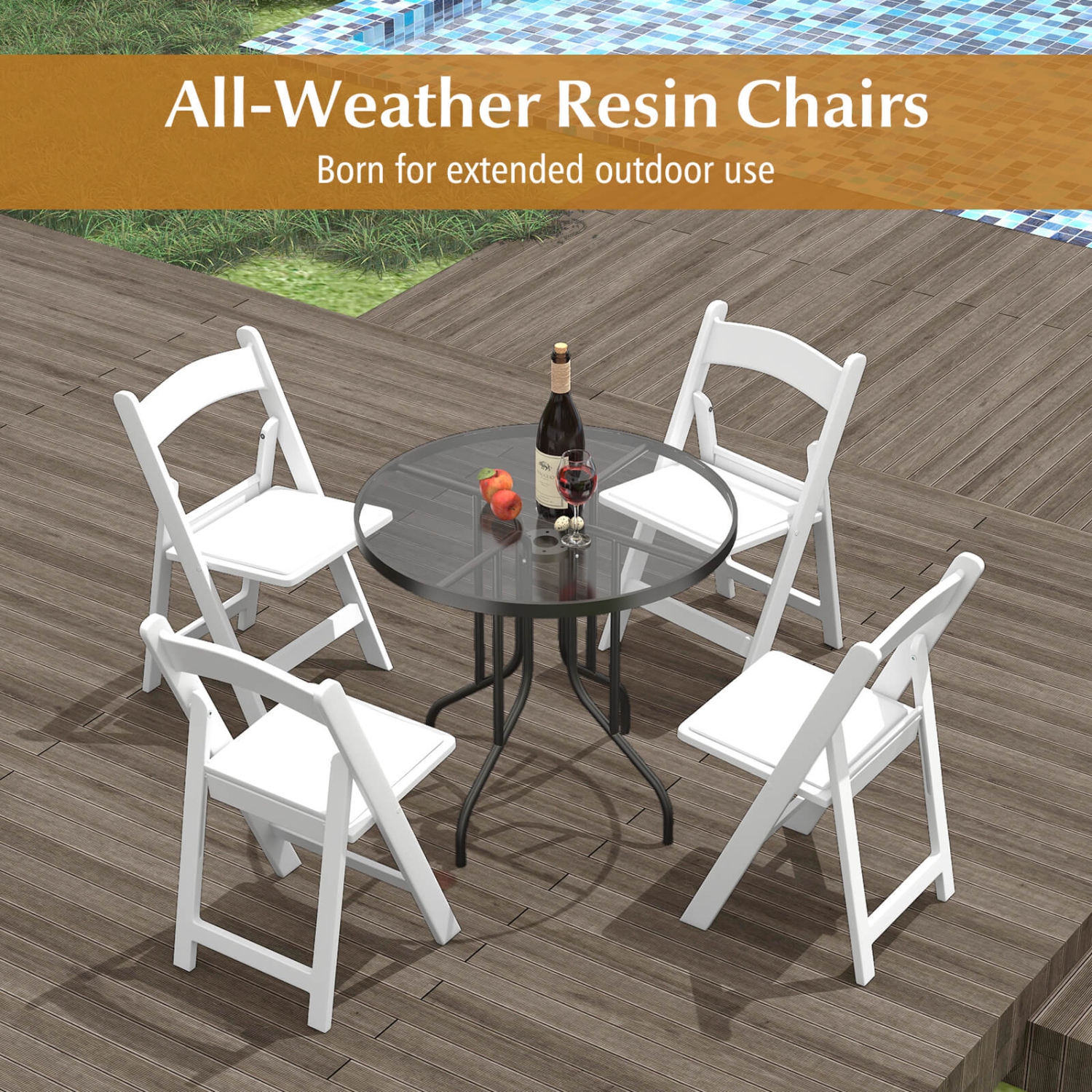 Costway 16 Pack Resin Folding Chairs with Padded Seat All-Weather Resin Frame Patio